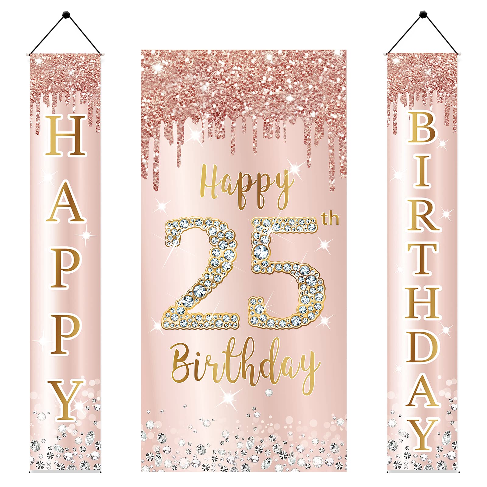 25th Birthday Door Banner Decorations for Women - Pink Rose Gold Happy Birthday Sign & Party Supplies | Large 25 Year Old Backdrop Decor for Porch, Living Room & Birthday Party Celebrations
