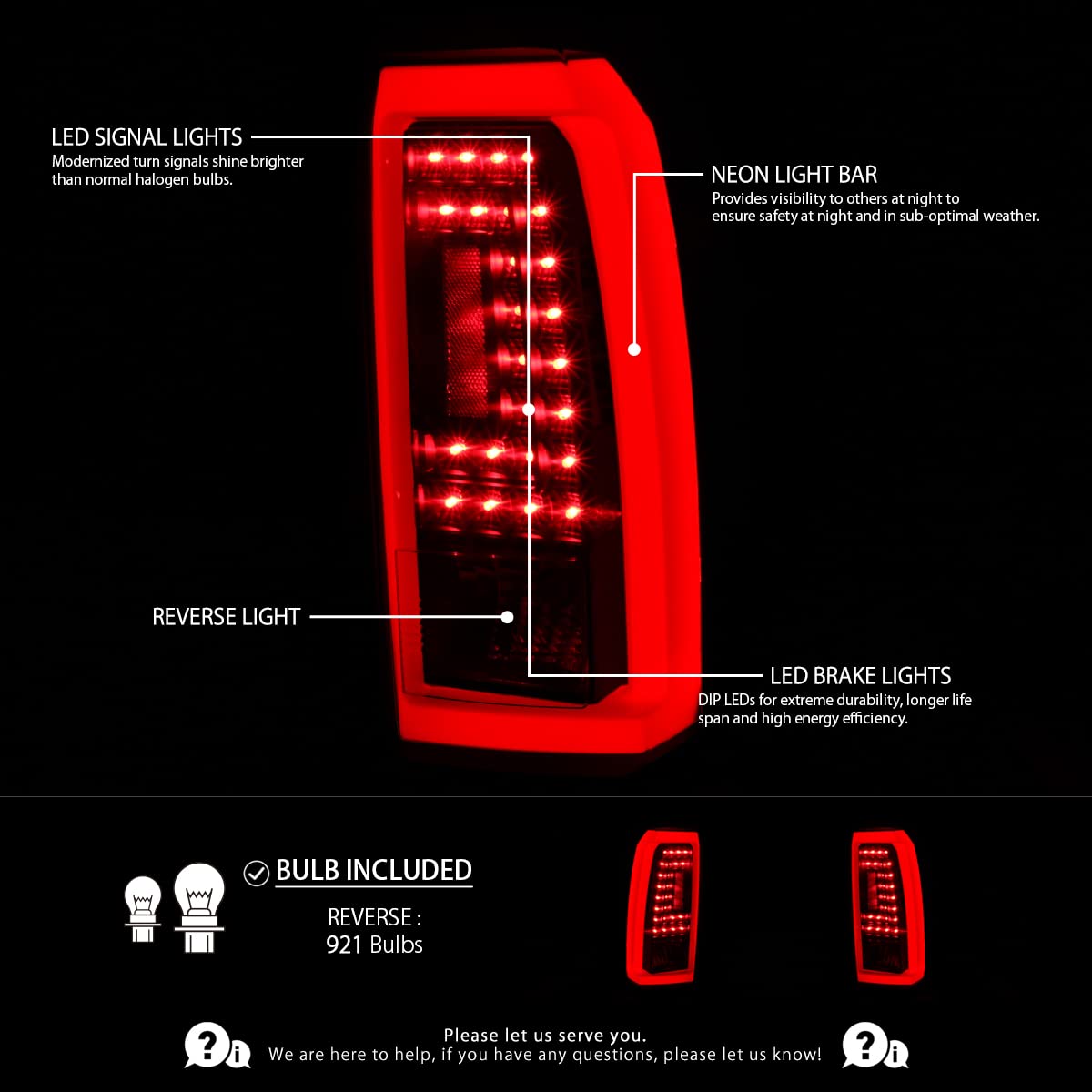 AUTOZENSATION LED Tail Lights for 2015-2020 GMC Yukon & Yukon XL - Black LED Bar Style (Left+Right Pair) - Perfect for Denali, SLE, SLT Models - Upgrade Your Truck's Rear Lighting for Better Visibility & Style