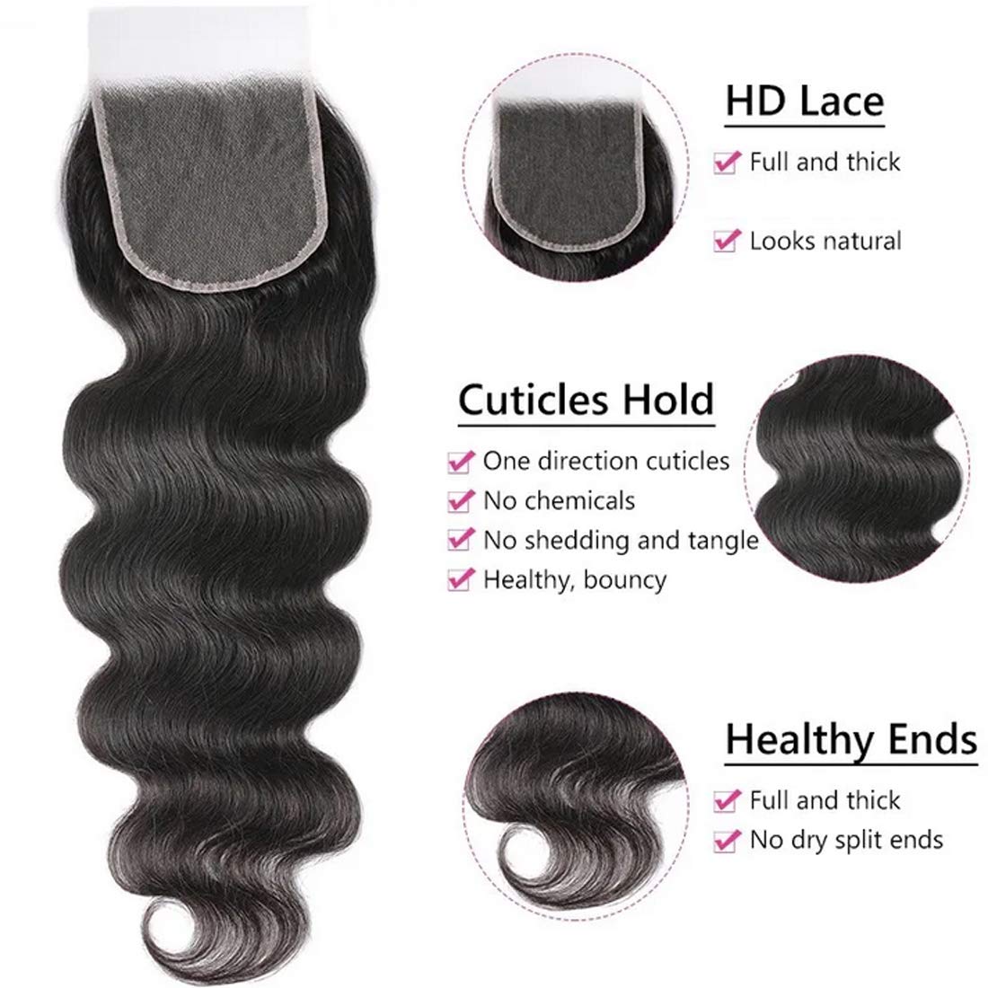 Beauty Forever HD Lace Closure 5x5 - Unprocessed Virgin Human Hair with Body Wave - Transparent Lace Closure, Pre-Plucked Hairline, Natural Black Color (18 Inch) | Perfect for Protective Styles, Weaves & Natural-Looking Hair Extensions