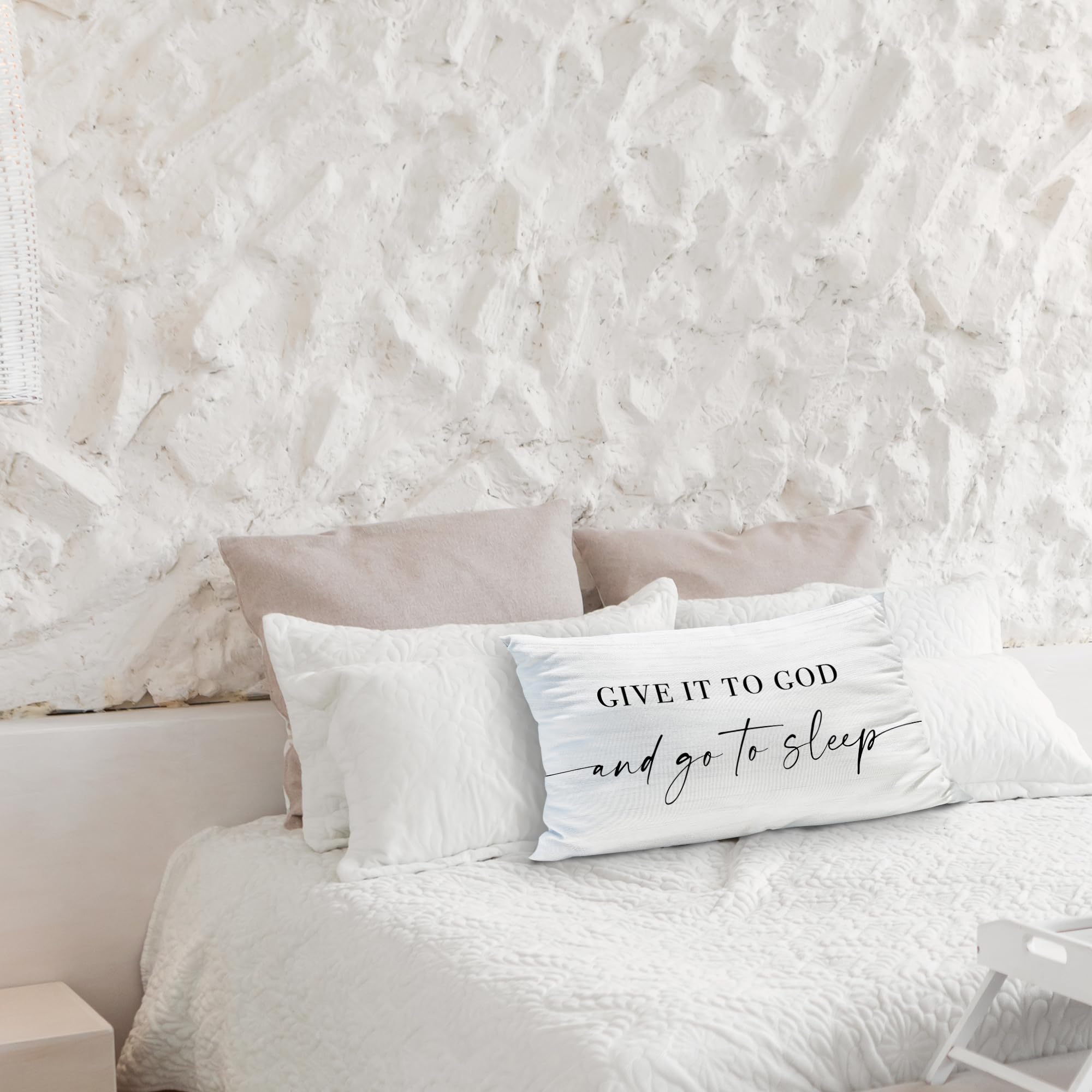 Knibeo 'Give It to God and Go to Sleep' Decorative Pillow Cover 12x20 Inches - Soft White Throw Pillow Case for Bed, Sofa & Couch - Perfect for Bedroom, Living Room & Home Decor
