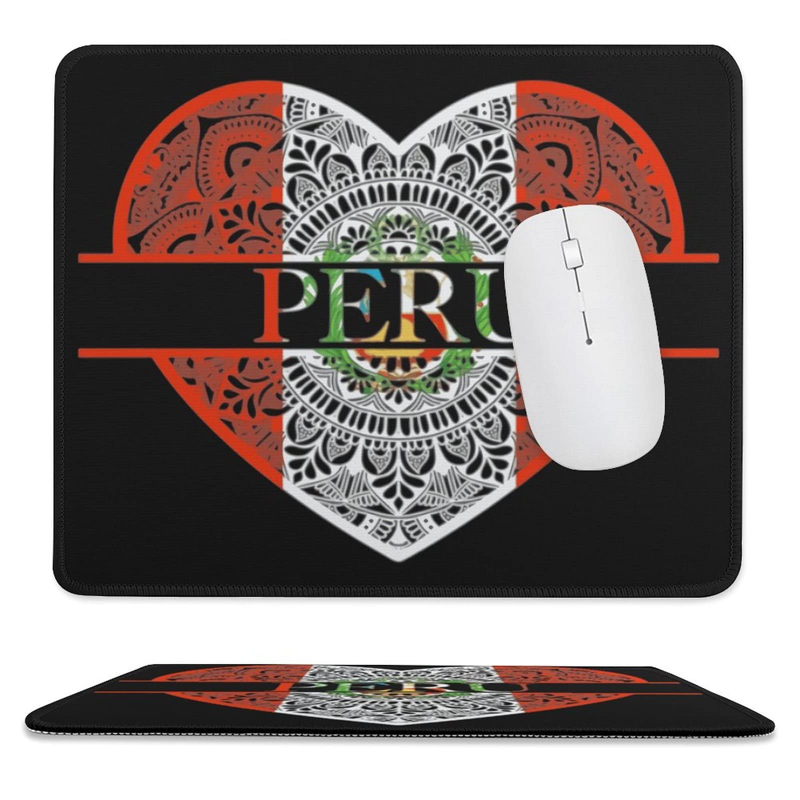 I Love Peru Heart Mouse Pad - Non-Slip Rubber Base & Stitched Edge - Comfortable Mouse Mat for Office, Home, Laptop - Perfect for Work, Gaming & Travel