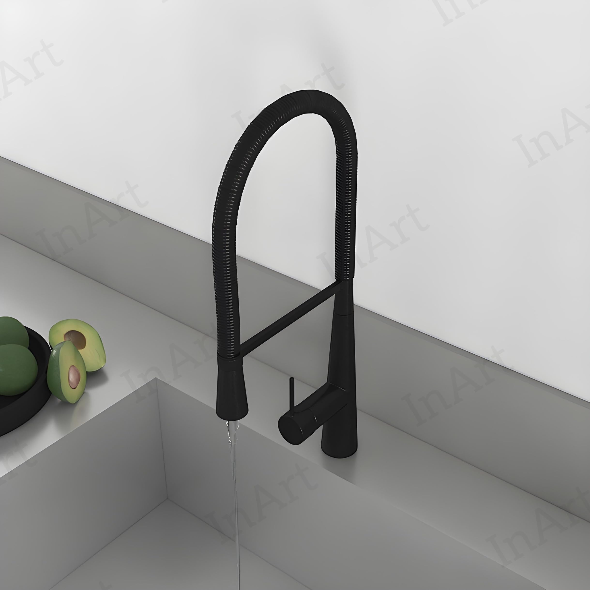 InArt Single Lever Kitchen Sink Faucet - 360° Swivel Black Stainless Steel Water Tap with High Arc Spout for Modern Home, Restaurant & Commercial Use