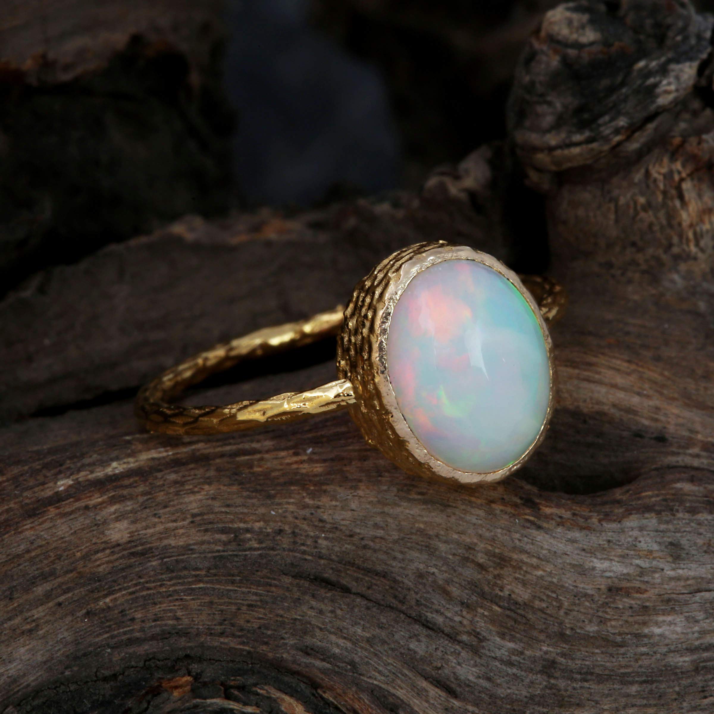 18K Yellow Gold Opal Ring - 2.25 Carat Genuine Colorful Opal Certified Wedding Engagement Ring for Women, Perfect Proposal Gift for Anniversary, Valentine's Day & Special Occasions