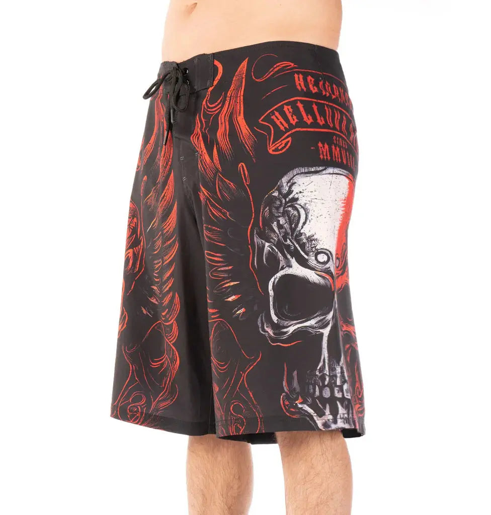 Headrush Men's Hell Wings Board Shorts - Quick-Dry Swim Trunks for Surfing, Swimming & Beach Activities | Comfortable & Durable Swimwear for Men
