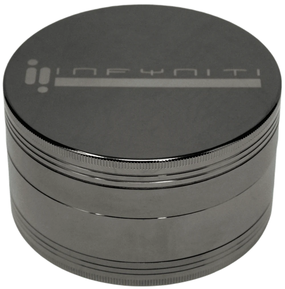 Infyniti Heavy Duty 100mm 4 Piece Herb Grinder - Premium Metal Spice Crusher for Tobacco, Herbs & Spices - Perfect for Home, Travel & Outdoor Use