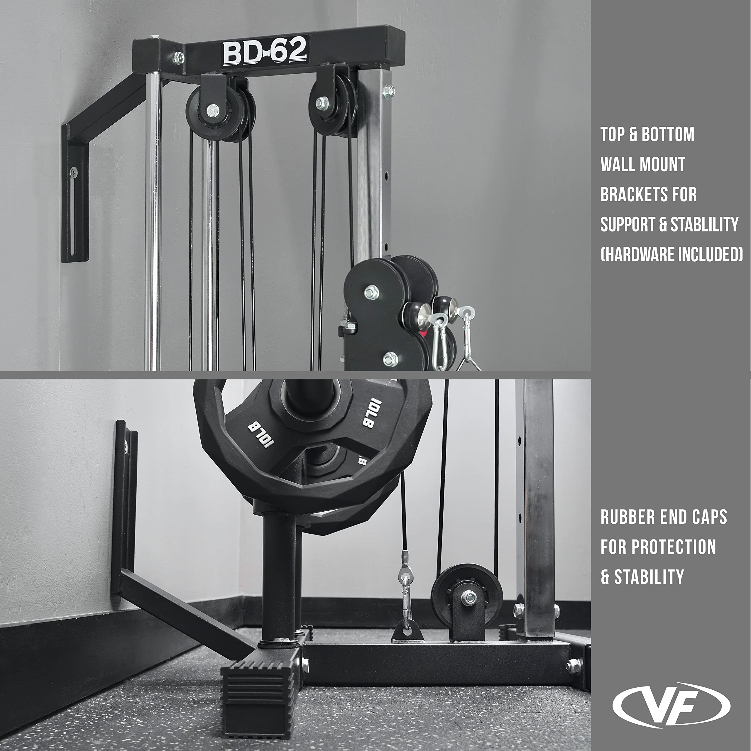 Valor Fitness BD-62 Wall Mounted Cable Machine with Adjustable Dual Pulley System - Home Gym Strength Training Equipment for Full Body Workouts | Perfect for Small Spaces & Functional Fitness