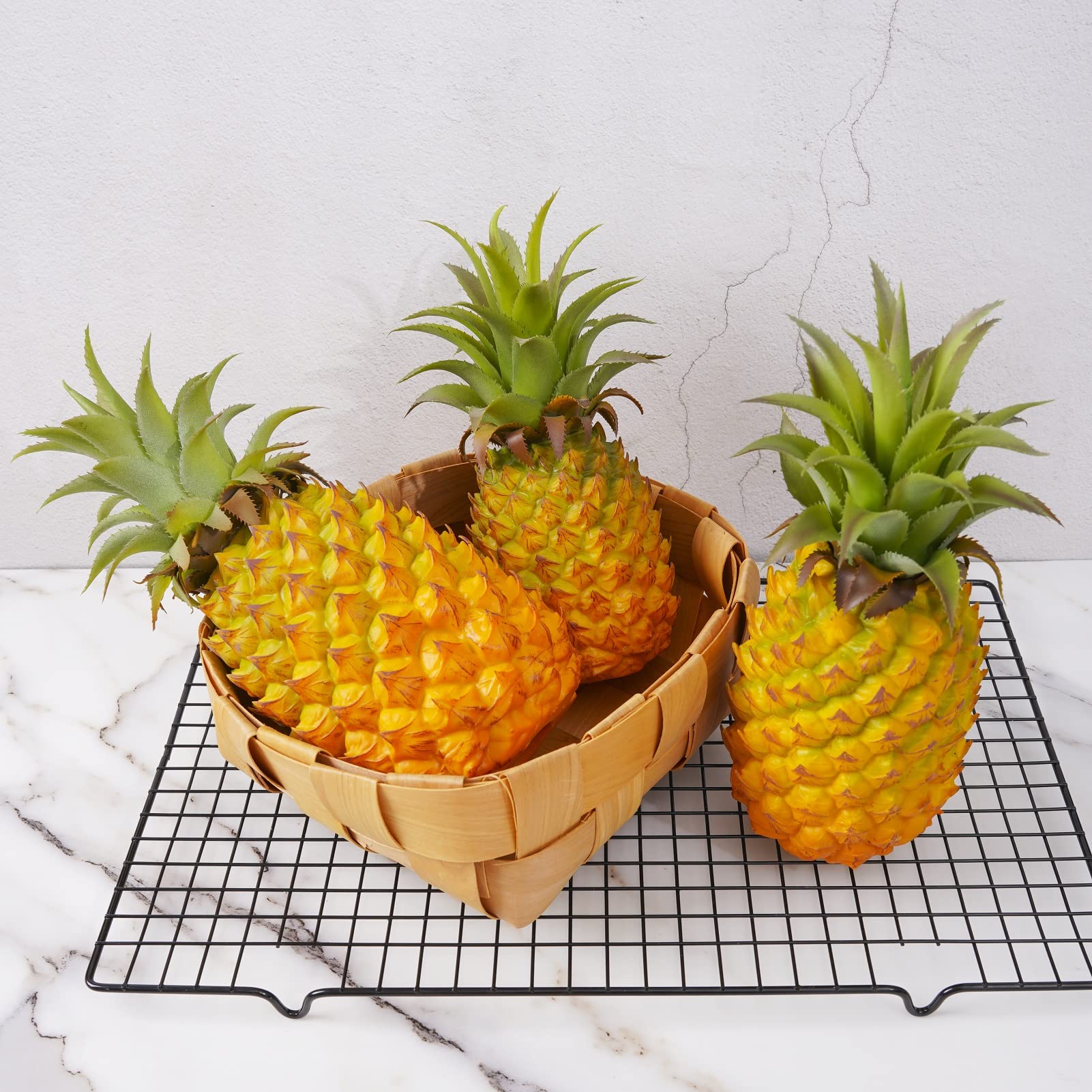 2 Pack Artificial Pineapple Decor - Realistic Fake Pineapple Fruit for Home Decor, Kitchen, Party & Photography Props | Eco-Friendly Simulation Fruit | Yellow Large Size - Perfect for Tropical Theme Parties, Table Centerpieces & Instagram Photos