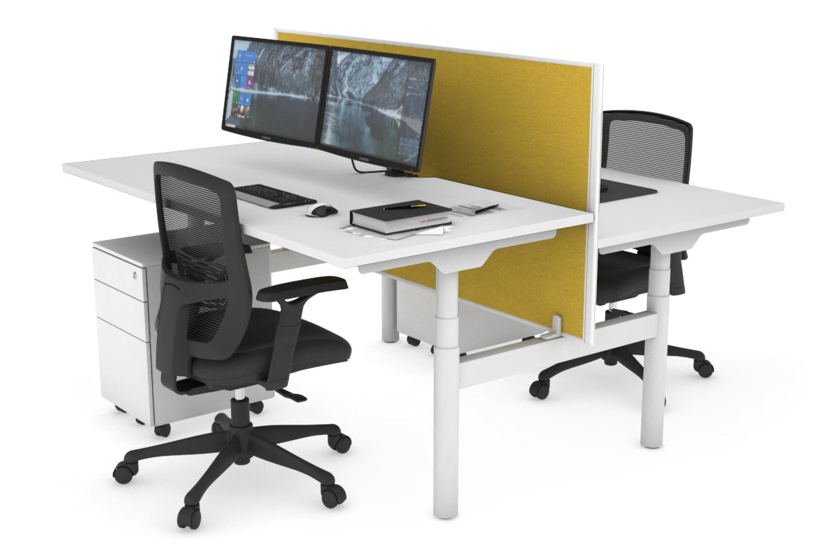 Flexi Premium Height Adjustable 2-Person H Bench Workstation - White Frame [1200L x 800W with Cable Management] - Ideal for Office, Home Workspace & Collaborative Environments