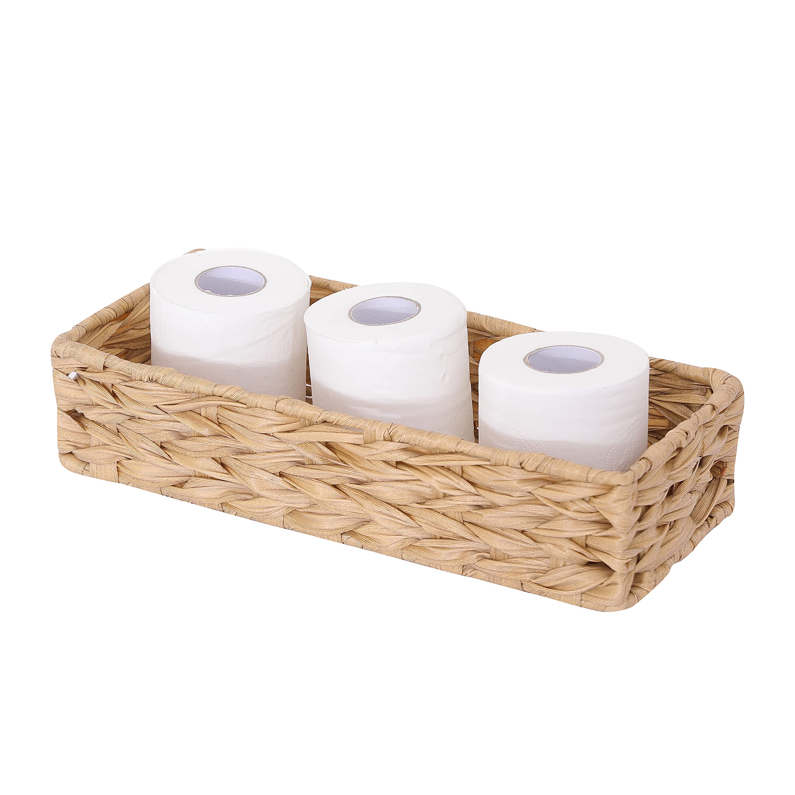 Woven Toilet Paper Storage Basket - Bathroom Organizer Bin for Toilet Tank Top | Decorative Wicker Basket for Bathroom Essentials & Toiletries | Perfect for Small Space Organization and Home Decor