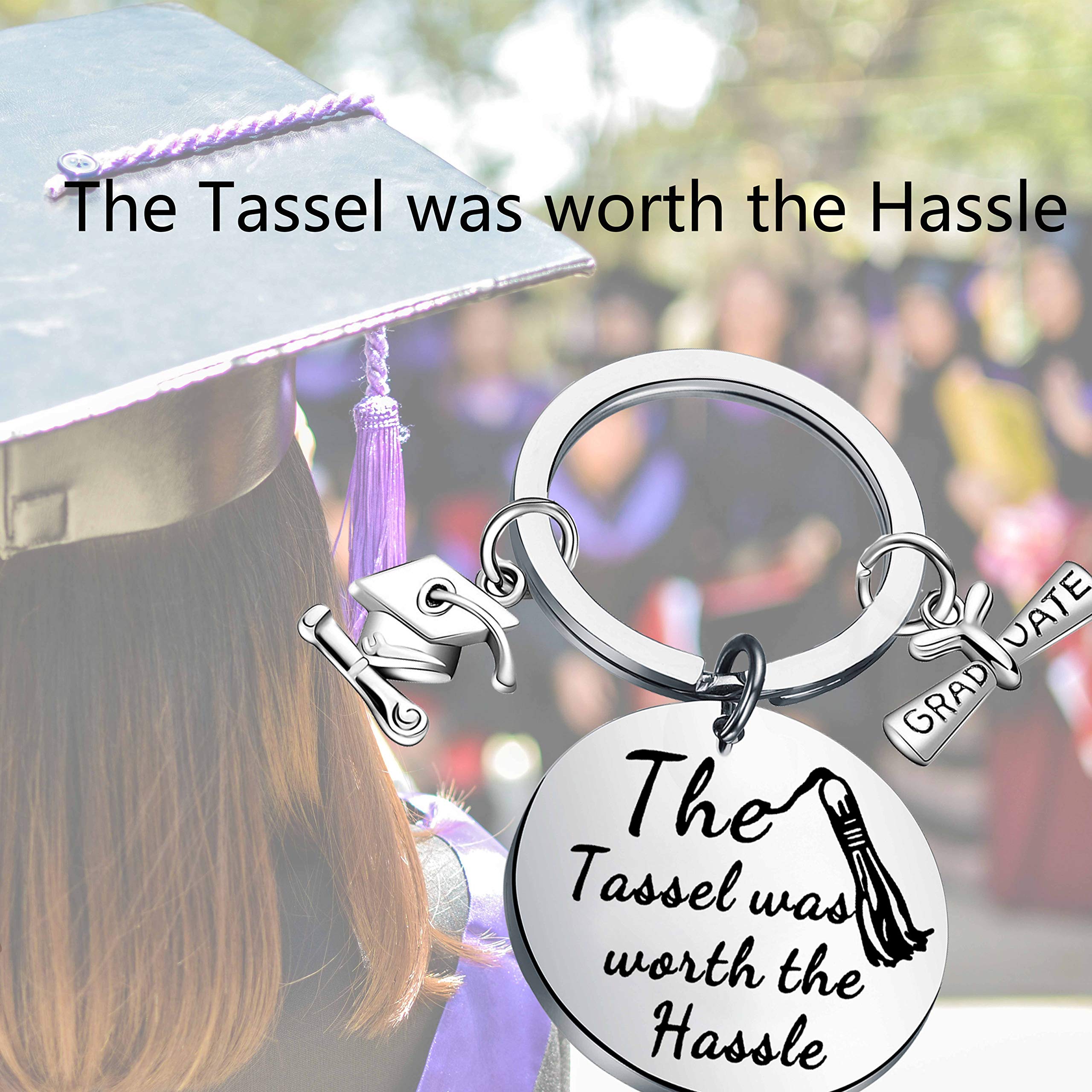 FUSTMW Graduation Gift Keychain - 'The Tassel Was Worth the Hassle' Inspirational Jewelry for Graduates | Perfect Graduation Party Favors, Diploma Decor & Keepsake Gift