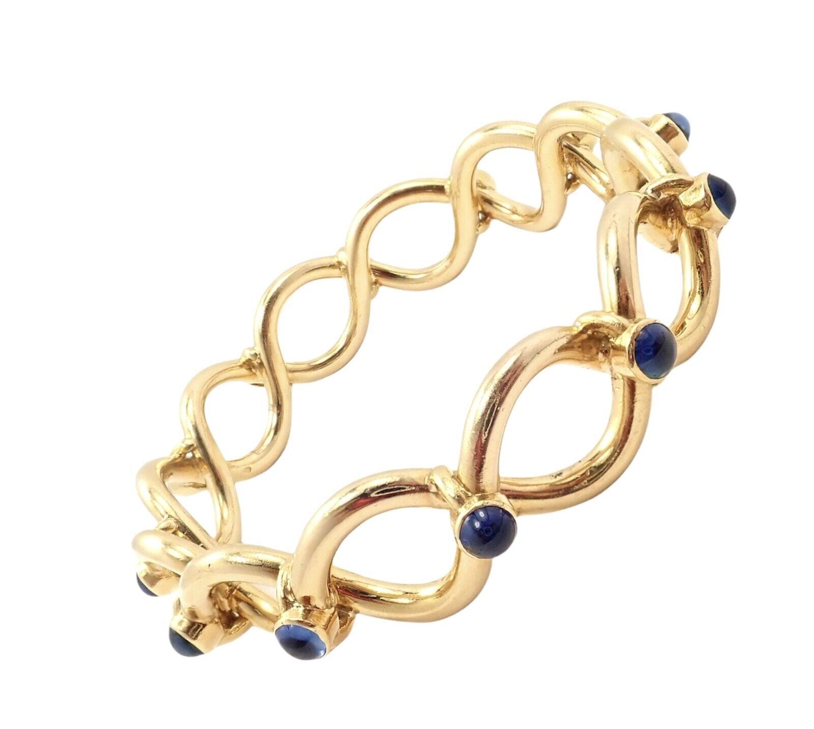 Authentic Tiffany & Co 18k Yellow Gold France Sapphire Bangle Bracelet - Luxury Jewelry for Women, Perfect Gift for Anniversary, Birthday & Special Occasions