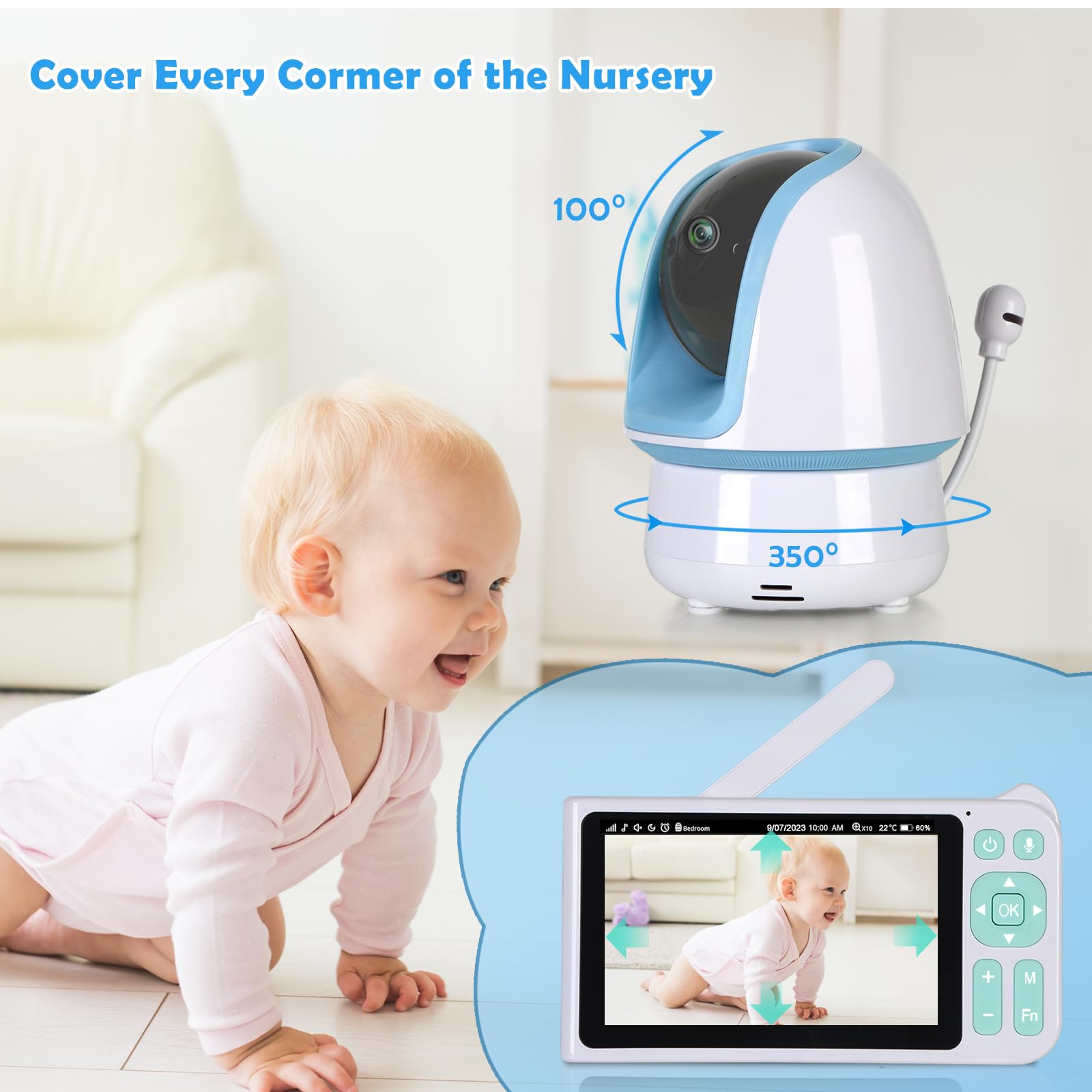 BLAZEVIDEO 1080p FHD Baby Monitor with 5” LCD Screen, 3000ft Long Range, 2-Way Audio, Infrared Night Vision, Soothing Lullabies, 5000mAh Rechargeable Battery – Ideal for Nursery, Bedroom, and Travel Baby Monitoring