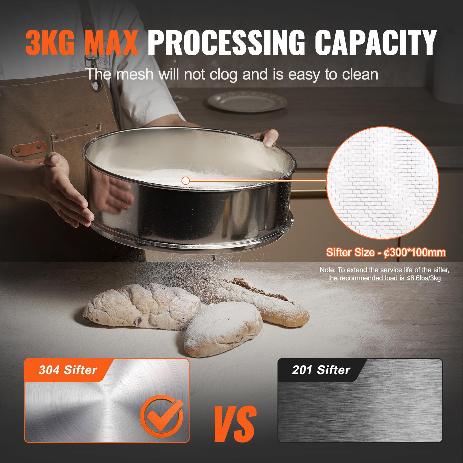 VEVOR Automatic Electric Vibrating Sieve Machine - 45W Stainless Steel Sifter Shaker with 30+50 Mesh for Flour, Powder, Rice, Mungbean - Perfect for Baking, Cooking, and Food Processing