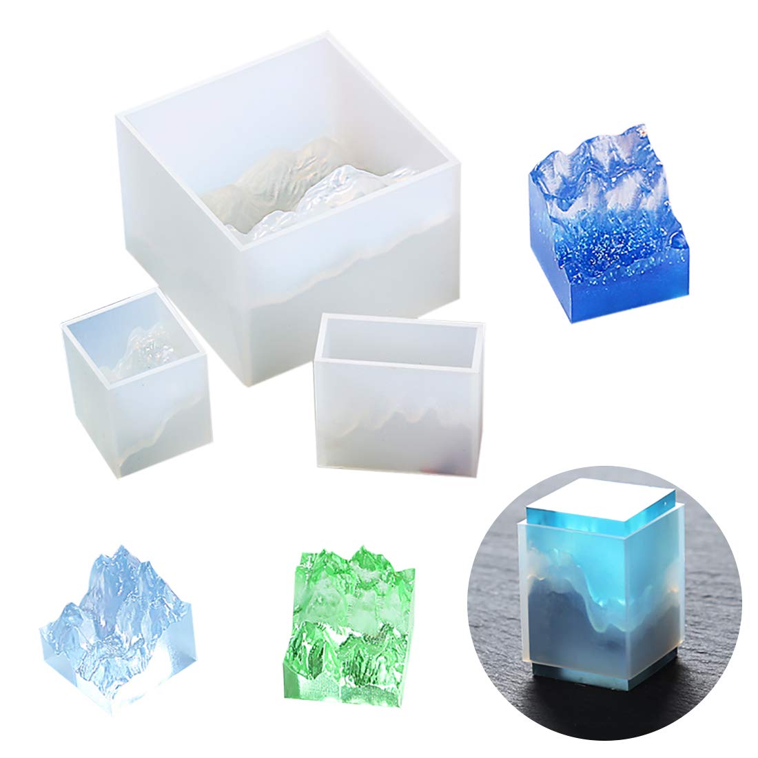 FineInno 3-Piece Mountain Resin Molds Set - Iceberg Silicone Molds for Epoxy Resin Casting, DIY Polymer Clay Crafts & Micro Landscape Art - Perfect for Paperweights, Home Decor & Gift Making