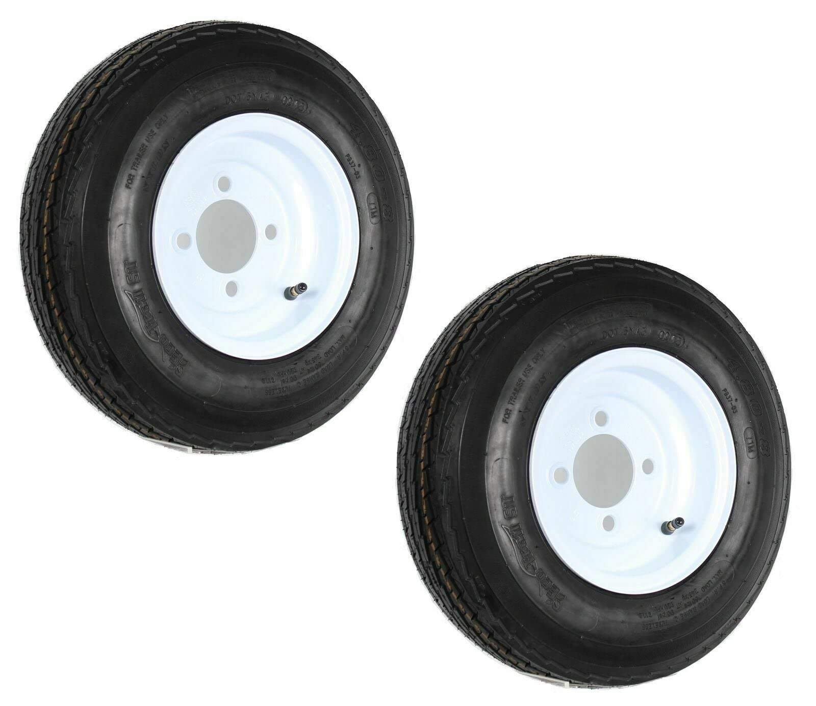 4.80-8 4-Lug Trailer Tires with White Wheels - Heavy Duty Replacement Tires for Utility Trailers, Garden Carts & Lawn Equipment (Set of 2)