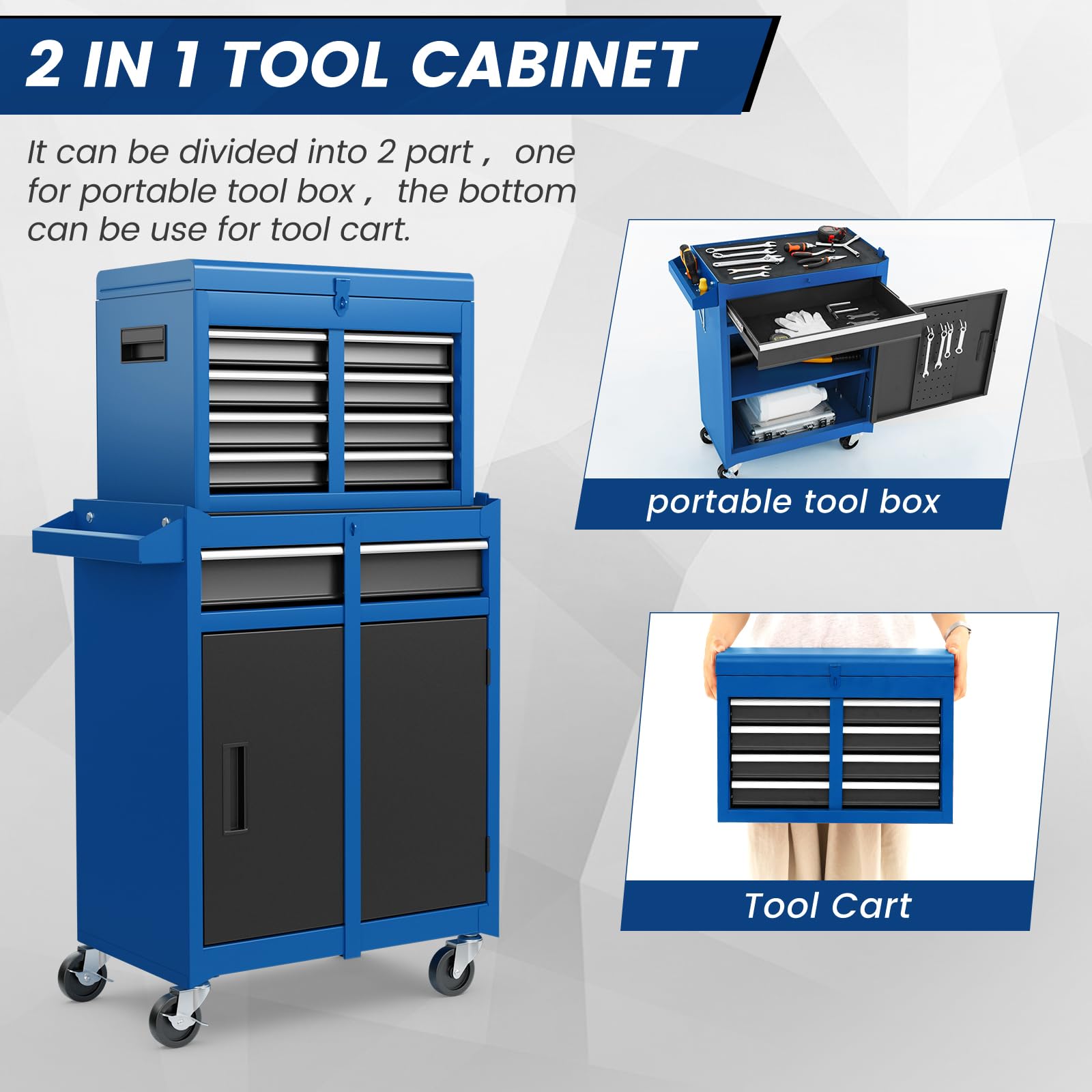 ERGOMASTER Heavy Duty 5-Drawer Rolling Tool Chest with Lockable Cabinet - Removable Storage for Garage, Workshop & DIY Projects - Durable Blue Tool Box for Professional Mechanics & Home Improvement