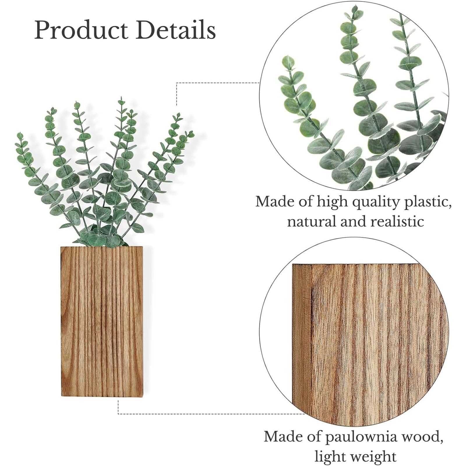 2PCS Wood Wall Planter - Hanging Planter for Dried Flowers & Artificial Plants - Modern Farmhouse Wooden Pocket Vase - Home & Office Wall Decor - Perfect for Living Room, Bedroom, Kitchen, and Outdoor Spaces