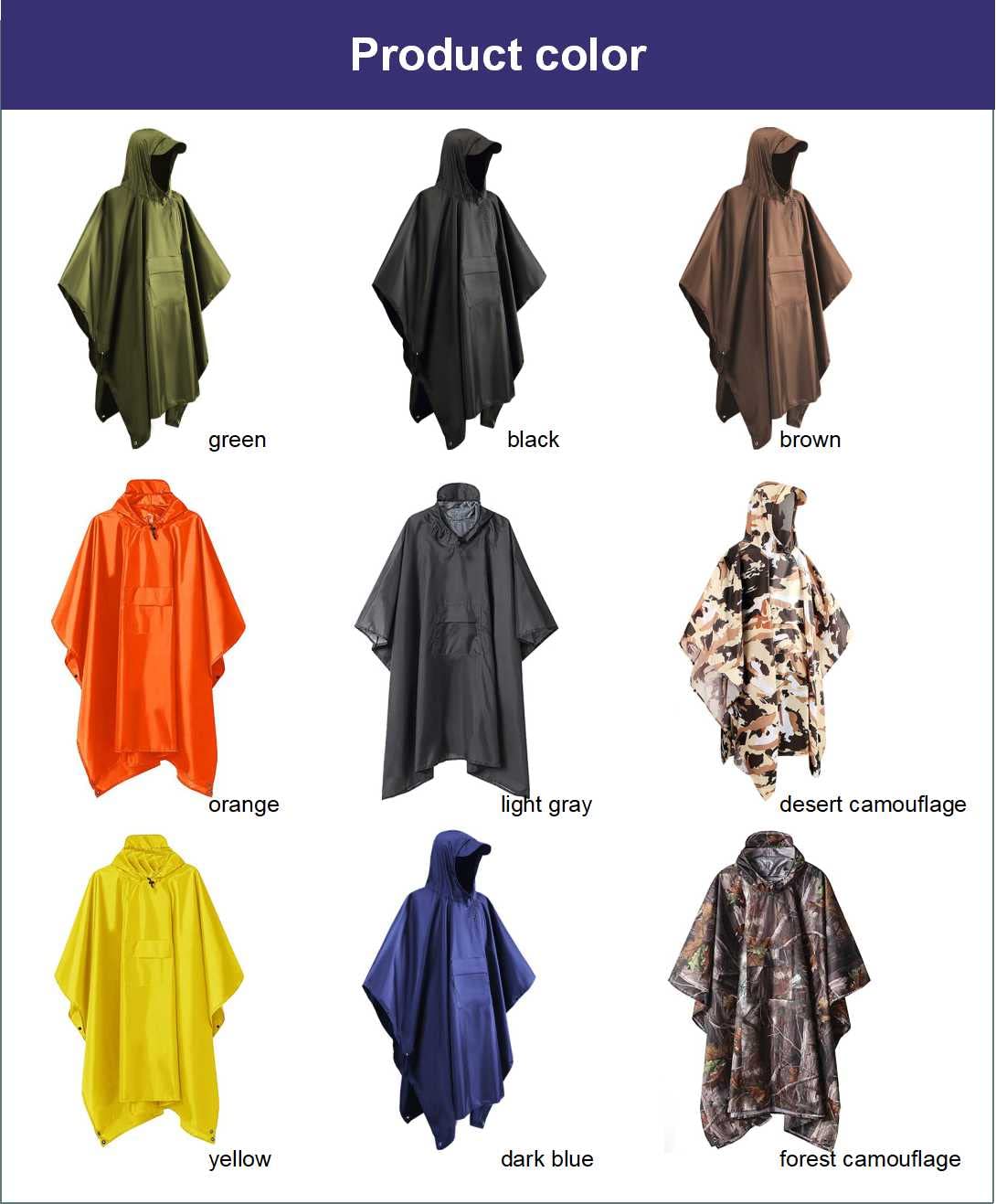 Waterproof Hooded Rain Poncho for Men & Women - Lightweight Military Style Raincoat for Outdoor Activities, Camping, Hiking, Fishing - Perfect for Emergency Weather Protection
