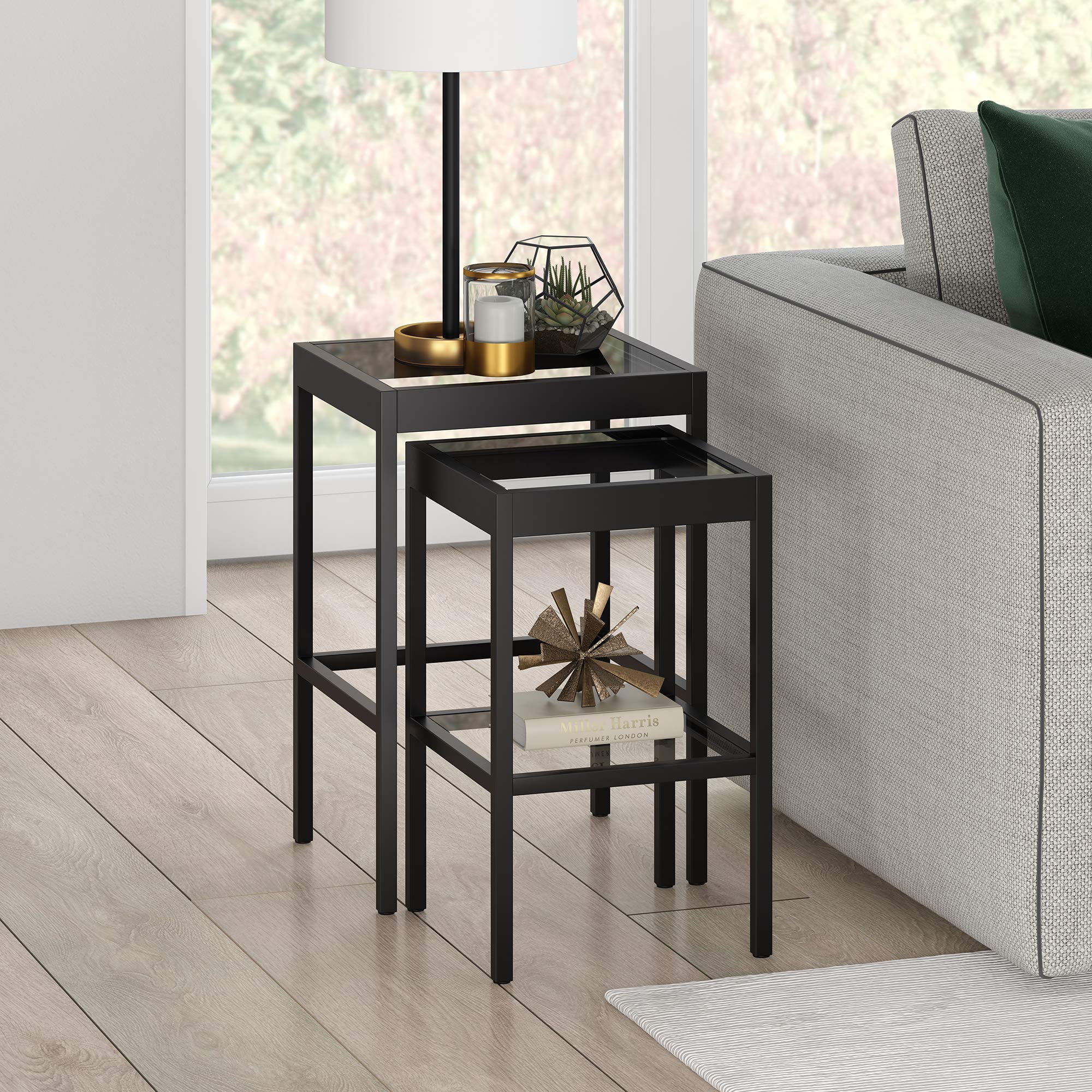Henn&Hart Blackened Bronze Rectangular & Square Nested Side Tables - Modern End Tables for Living Room, Bedroom, Office - Perfect for Small Spaces, Coffee Table Alternatives, Home Decor Accent