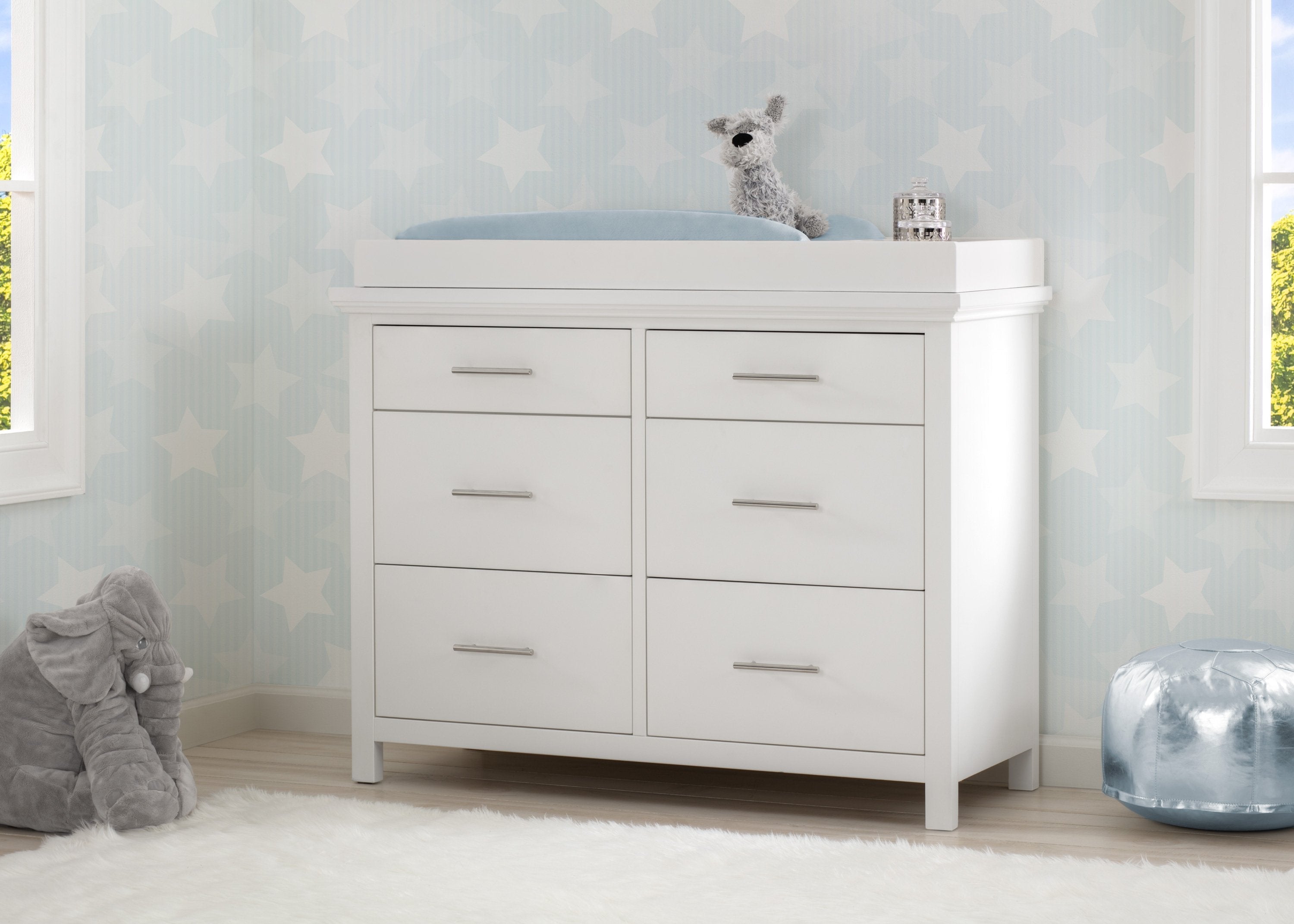 Avery 6 Drawer Dresser with Changing Top - White Nursery Dresser for Baby Clothes Storage | Perfect for Baby Room Organization & Diaper Changing Station