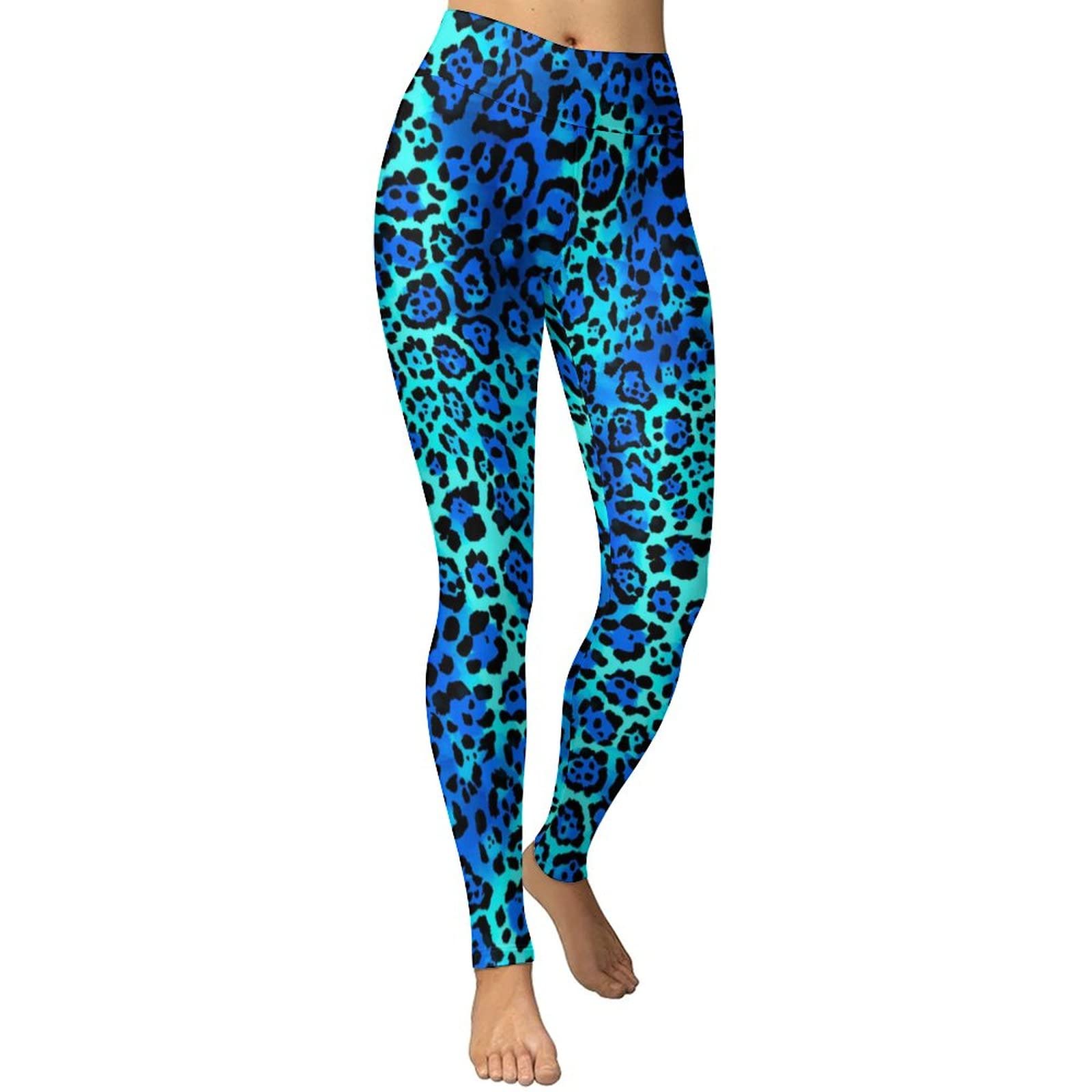 Blue Leopard Print High Waist Yoga Pants for Women - Soft Workout Leggings & Gym Tights for Running, Pilates & Lounge Wear