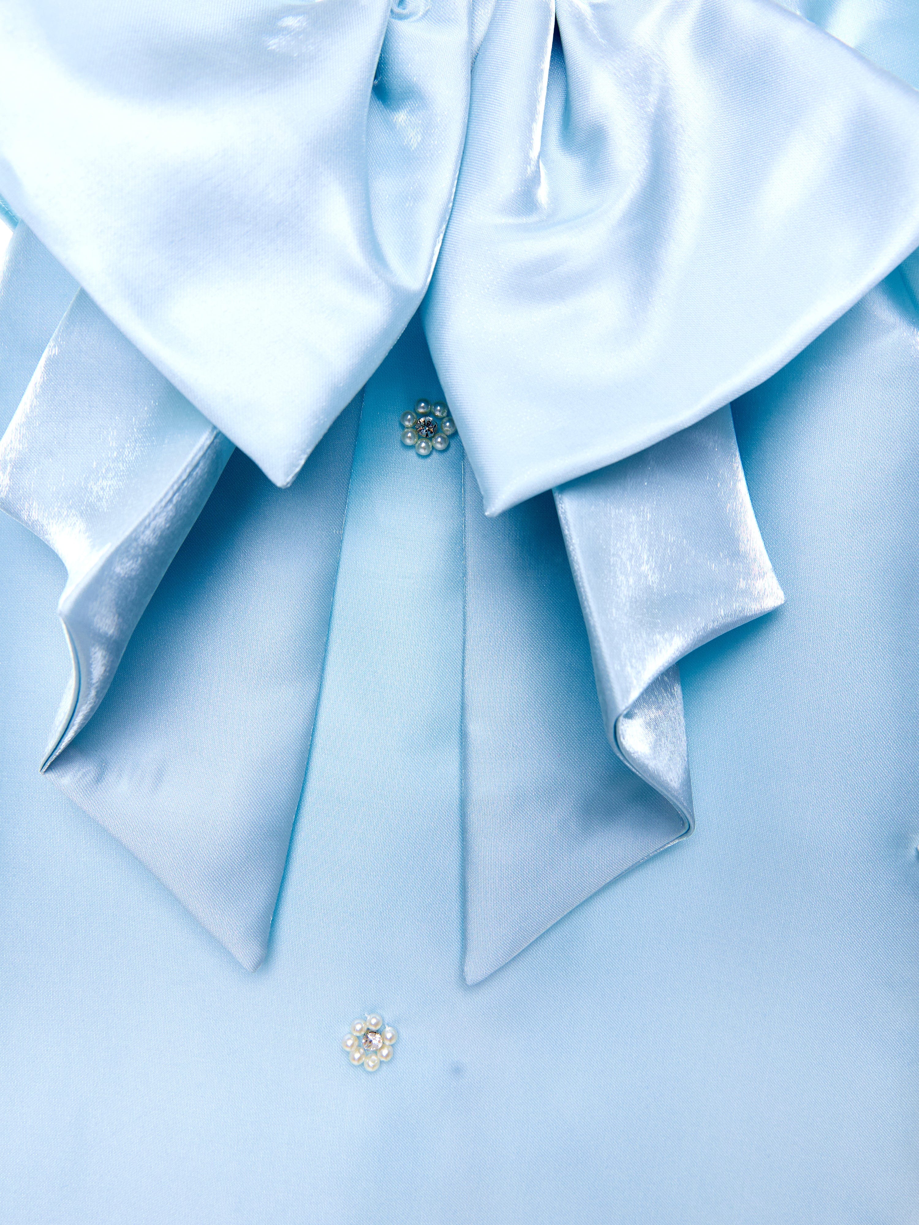 BCBG Girls Blue Satin Jewel Embellished Dress - Perfect for Birthday Parties, Weddings & Special Occasions