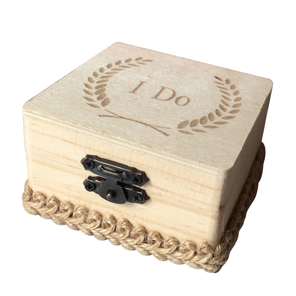Hemoton Small Wooden Wedding Ring Box - I DO Ring Bearer Holder for Jewelry & Engagement Rings - Perfect for Wedding Ceremonies, Proposals & Gift Giving