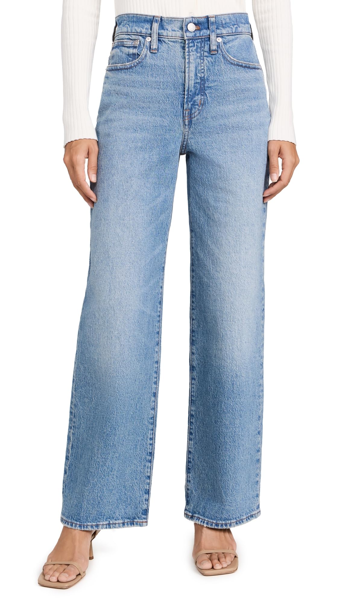 Madewell Women's The Perfect Vintage Wide Leg Jeans - High Waist Distressed Denim Pants for Casual Outfits & Street Style Fashion