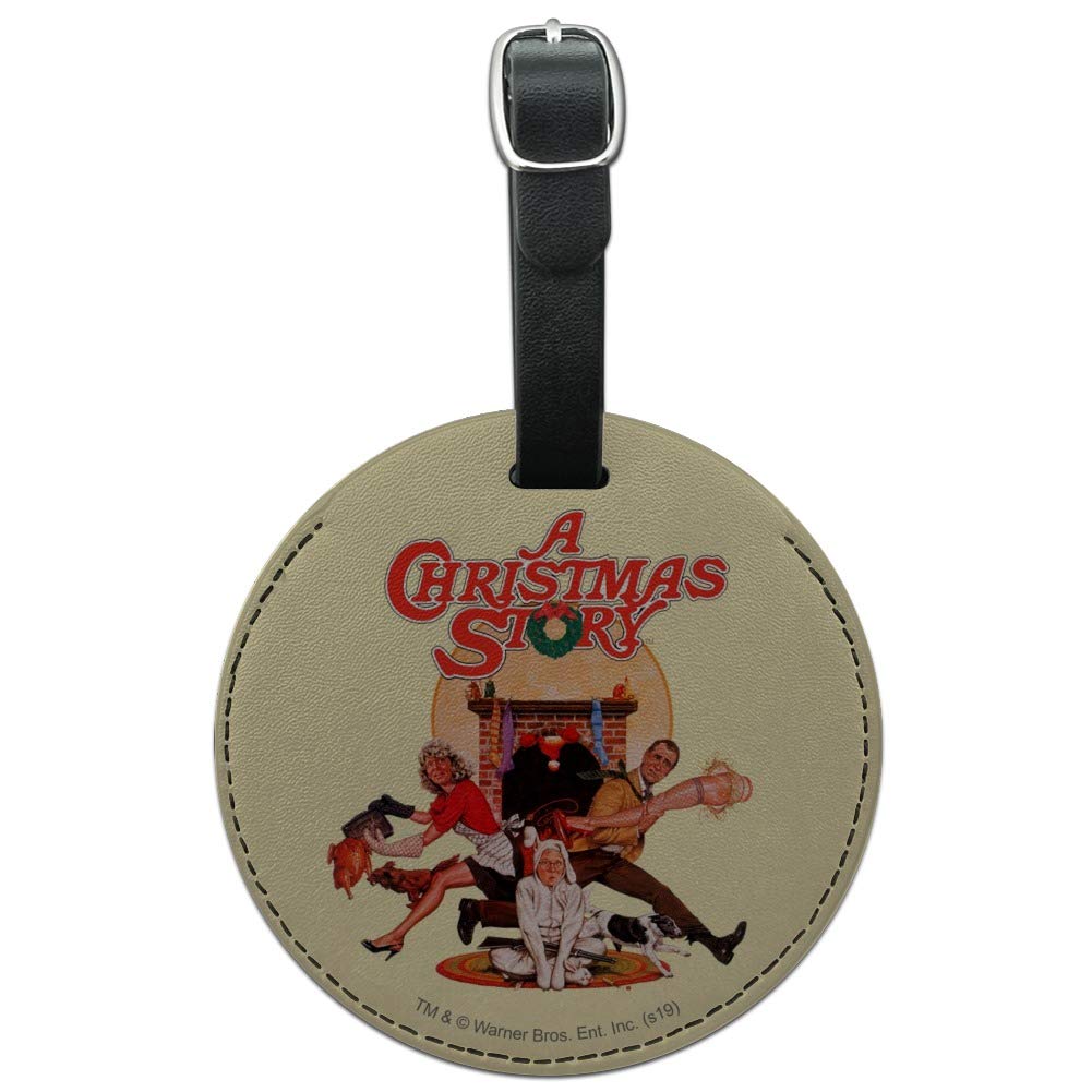 Vintage Christmas Story Round Leather Luggage Tag - Personalized Carry-On Suitcase ID Tag for Travel, Holiday Gifts & Festive Decor