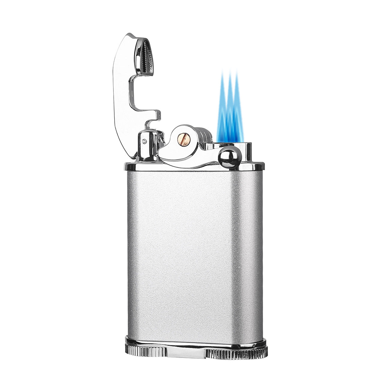 Visol Retro Butane Torch Lighter - Triple Flame Refillable Windproof Lighter with Built-in Cutter & Detachable Poker, Adjustable Flame for Cigars, Candles, Cooking & Outdoor Use (Silver & Chrome)