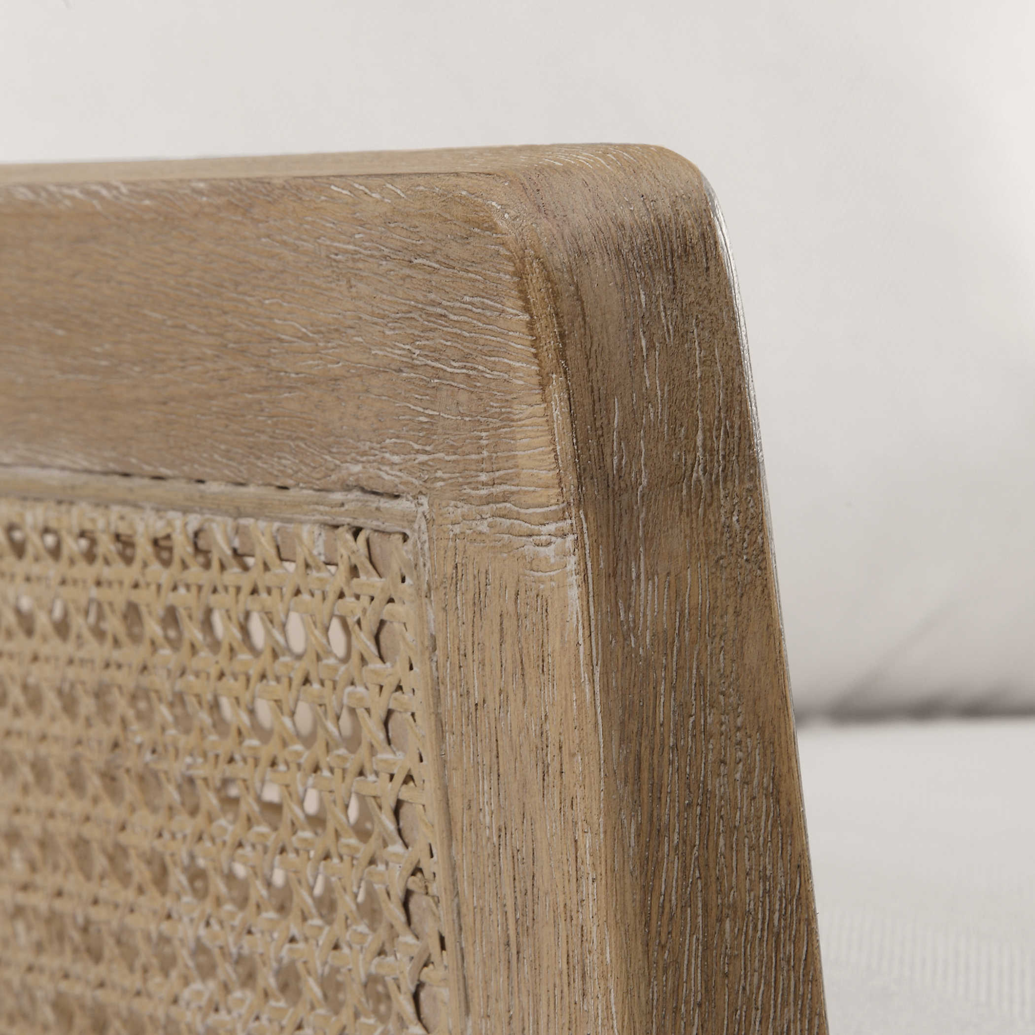 Bleached Sandstone Hardwood & Cane Arm Chair - Mid-Century Modern Dining Chair for Kitchen, Living Room & Office - Comfortable & Stylish Seating Solution
