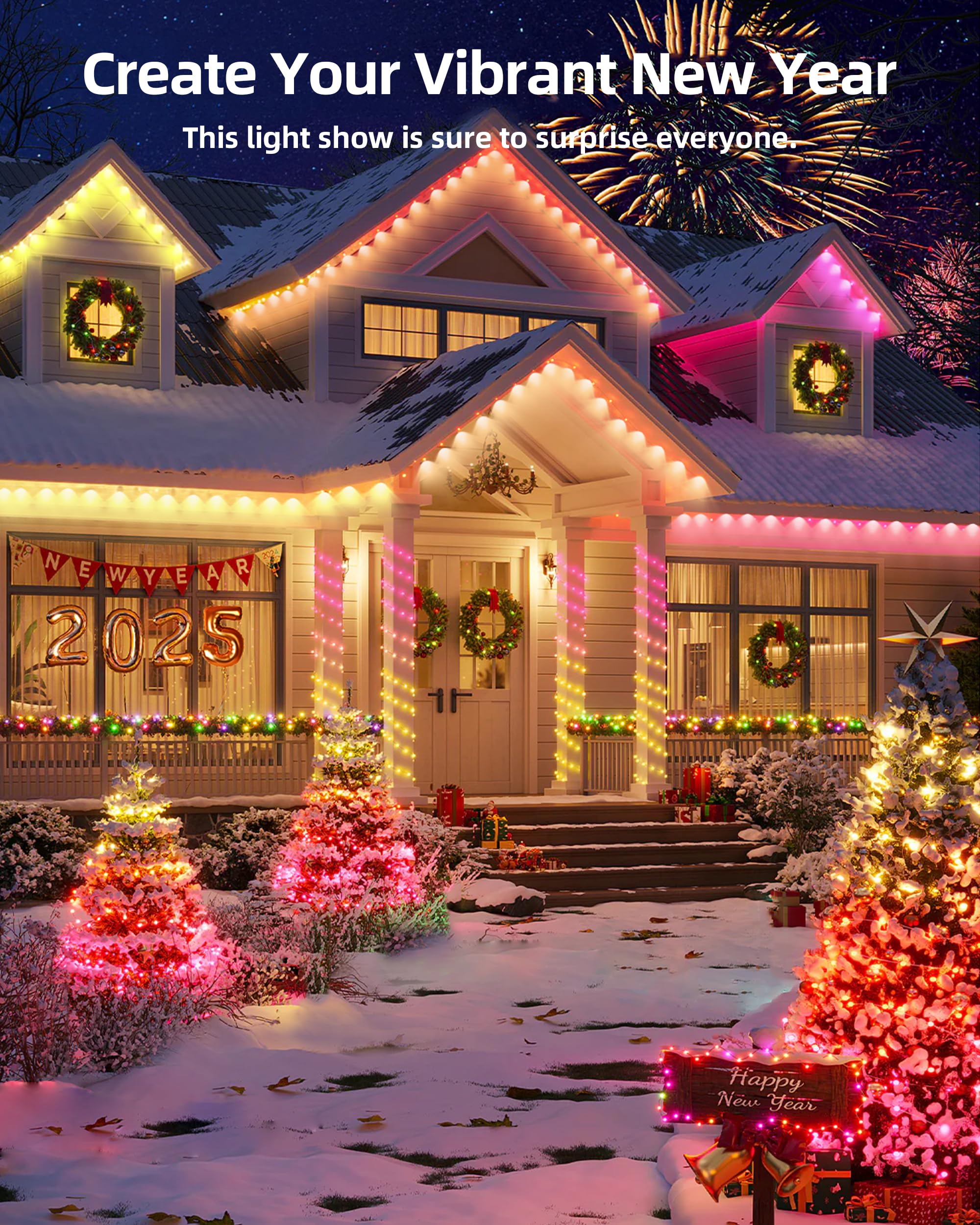 Smart LED Permanent Outdoor Lights - 111ft 72 RGB LEDs with App Control, DIY Scene Modes, IP65 Waterproof for Christmas, Holiday & Year-Round Decor - Perfect for Roofline, Garden, House Parties & Outdoor Events