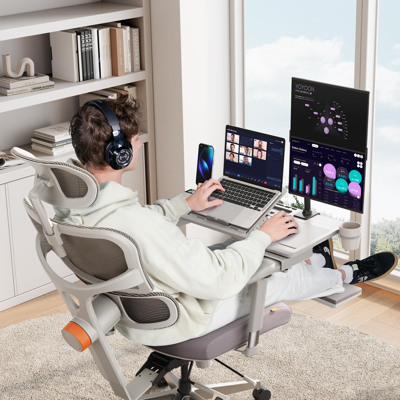 Adjustable Portable Laptop Desk for Office Chair with Wrist Rest & Mouse Pad - Ergonomic Home Office Workstation for Working, Writing & Gaming - Perfect for Small Spaces, Bed, Couch or Dorm Room