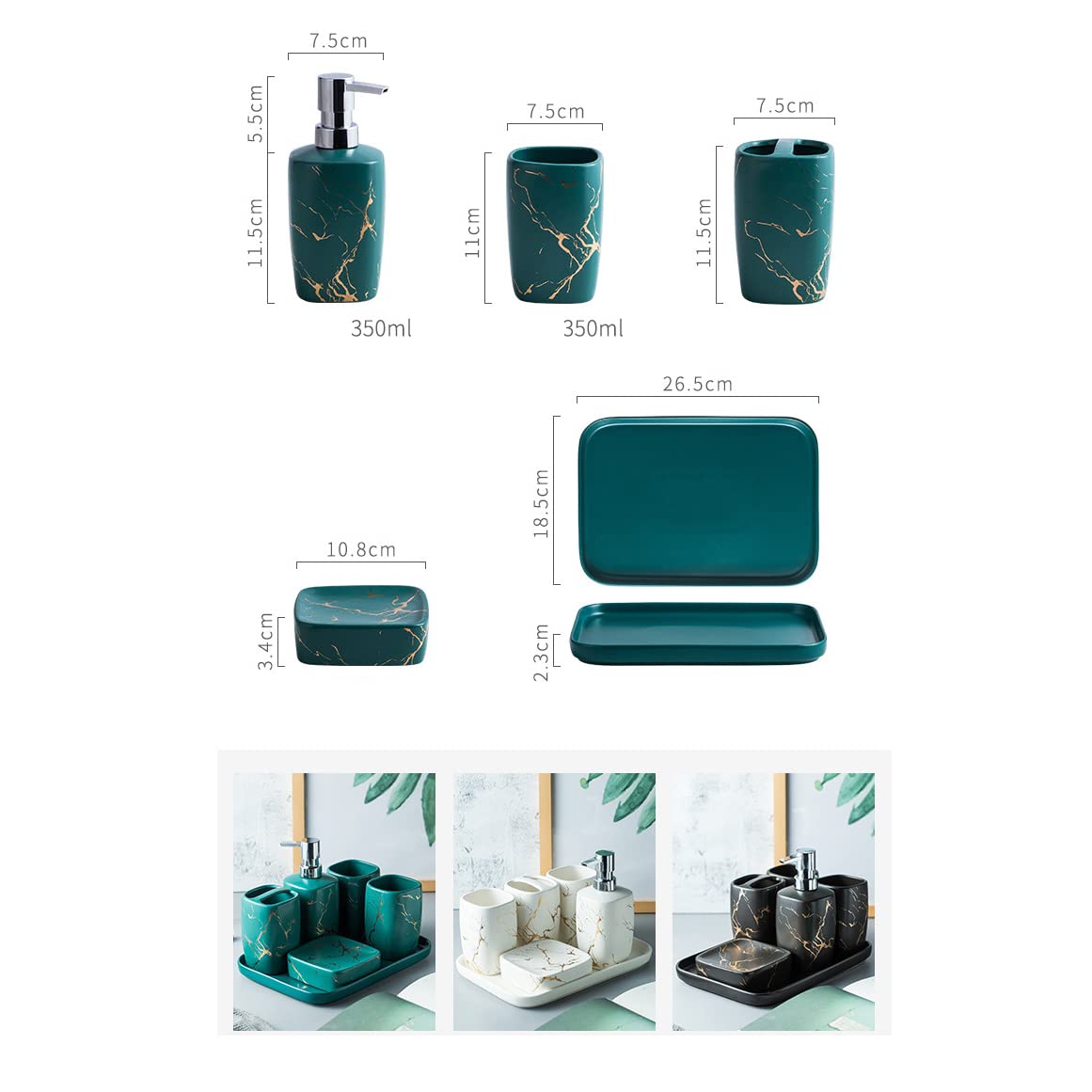 Premium Marbled Ceramic Bathroom Accessories Set - Soap Dish, Toothbrush Holder, Lotion Dispenser & Mug Cup | Modern Luxury Bathroom Decor for Home, Hotel & Spa Use