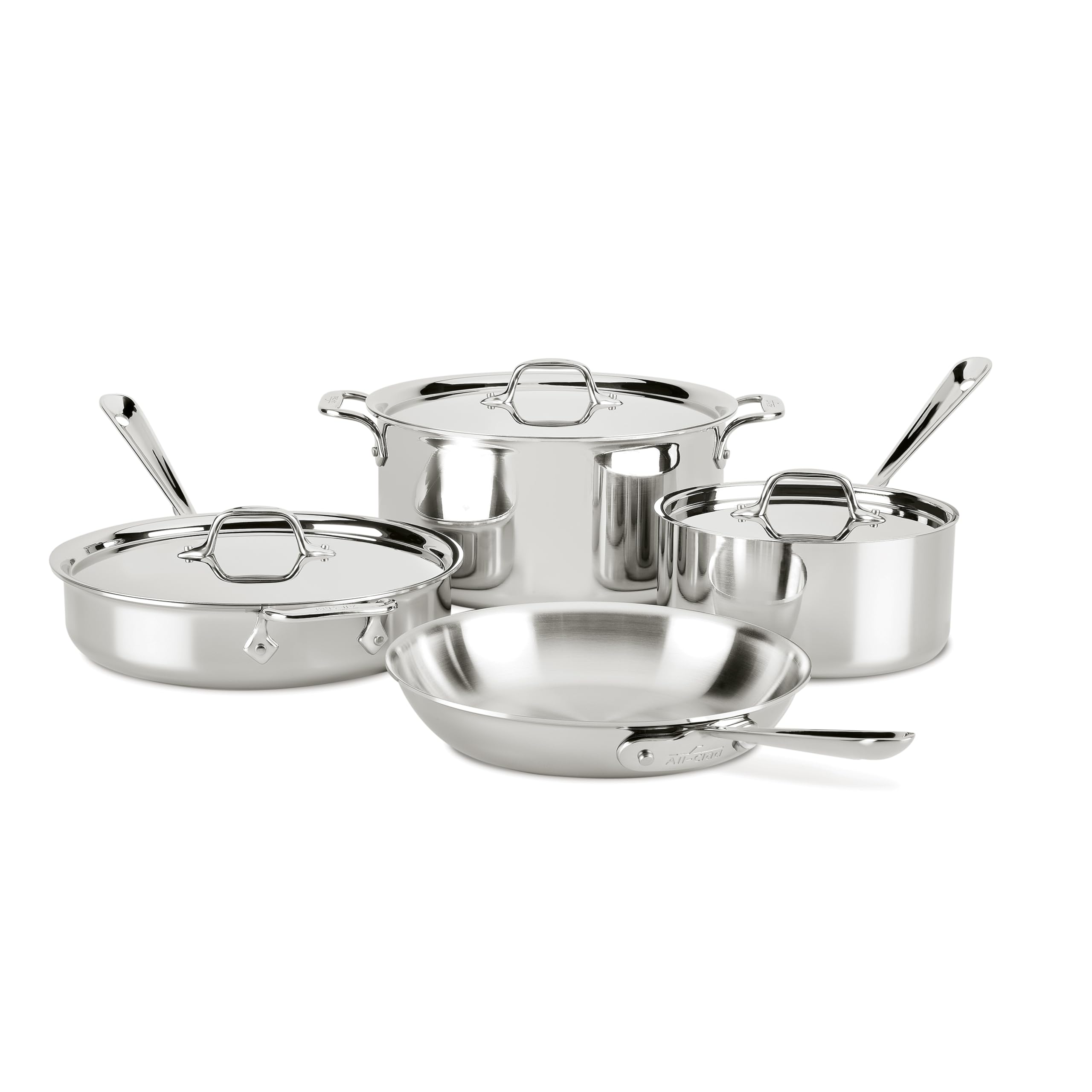 All-Clad D3 3-Ply Stainless Steel 7-Piece Cookware Set - Oven & Broiler Safe Up to 600°F - Professional Pots & Pans for Home Chefs - Perfect for Searing, Sautéing & Roasting