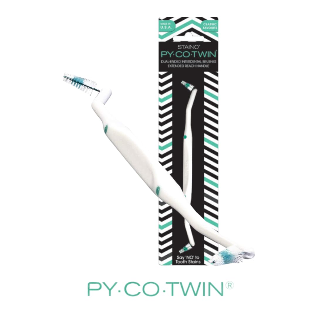 Staino Py·Co·Twin Dual Ended Interdental Brush with Extended Handle - Oral Care Dental Tools for Teeth Cleaning (Tapered Brush, Jumbo Size, 72-Pack) - Perfect for Travel, Braces & Gum Health