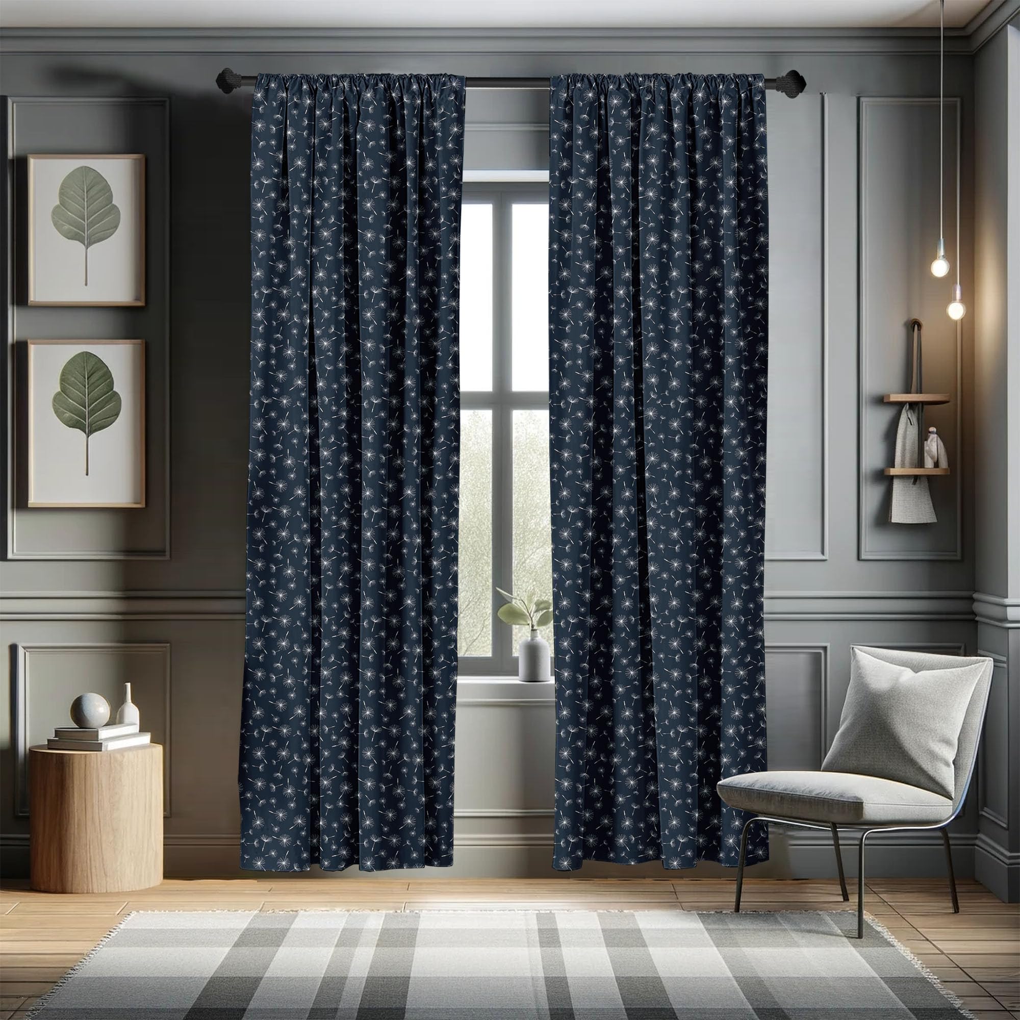 Ambesonne Dandelion Window Curtains - Abstract Floral Botanical Design, Lightweight 2-Panel Set with Rod Pocket (28