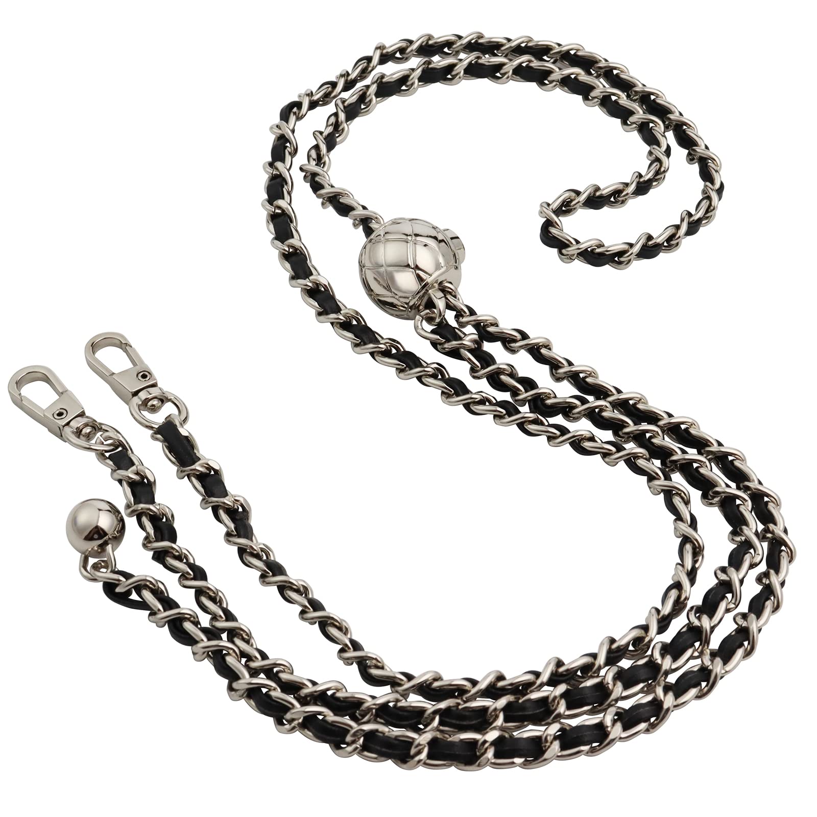 COLSEEY Adjustable Purse Chain Strap - 51 Inch Replacement Shoulder & Crossbody Bag Strap - Silver with Black Leather Trim - Perfect for Handbags, Totes & Everyday Fashion Accessories