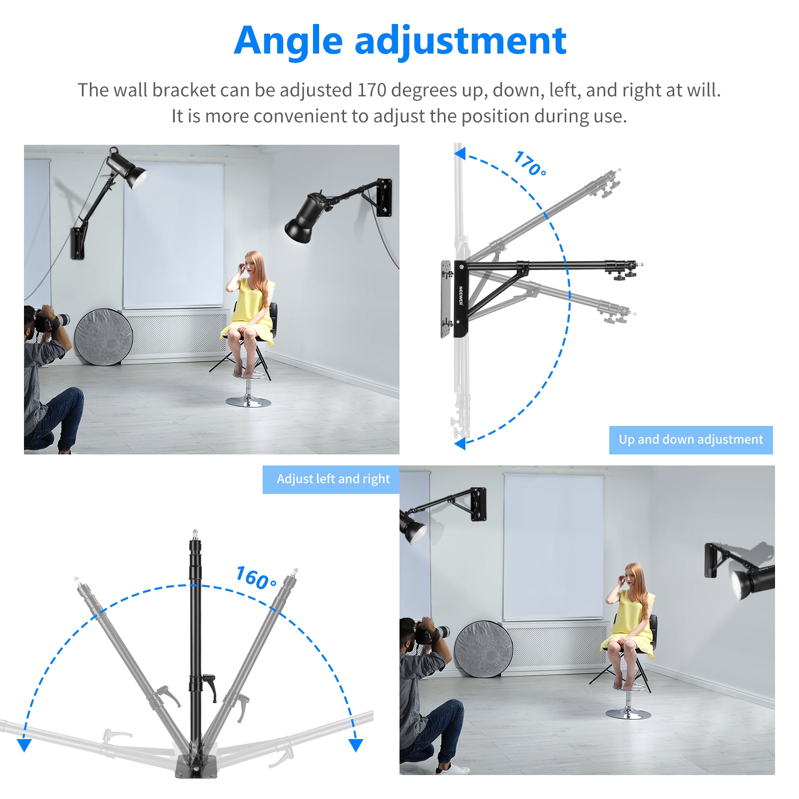 NEEWER 130cm Wall Mounted Adjustable Microphone Boom Arm Stand - Perfect for Podcasting, Streaming, and Home Studio Recording