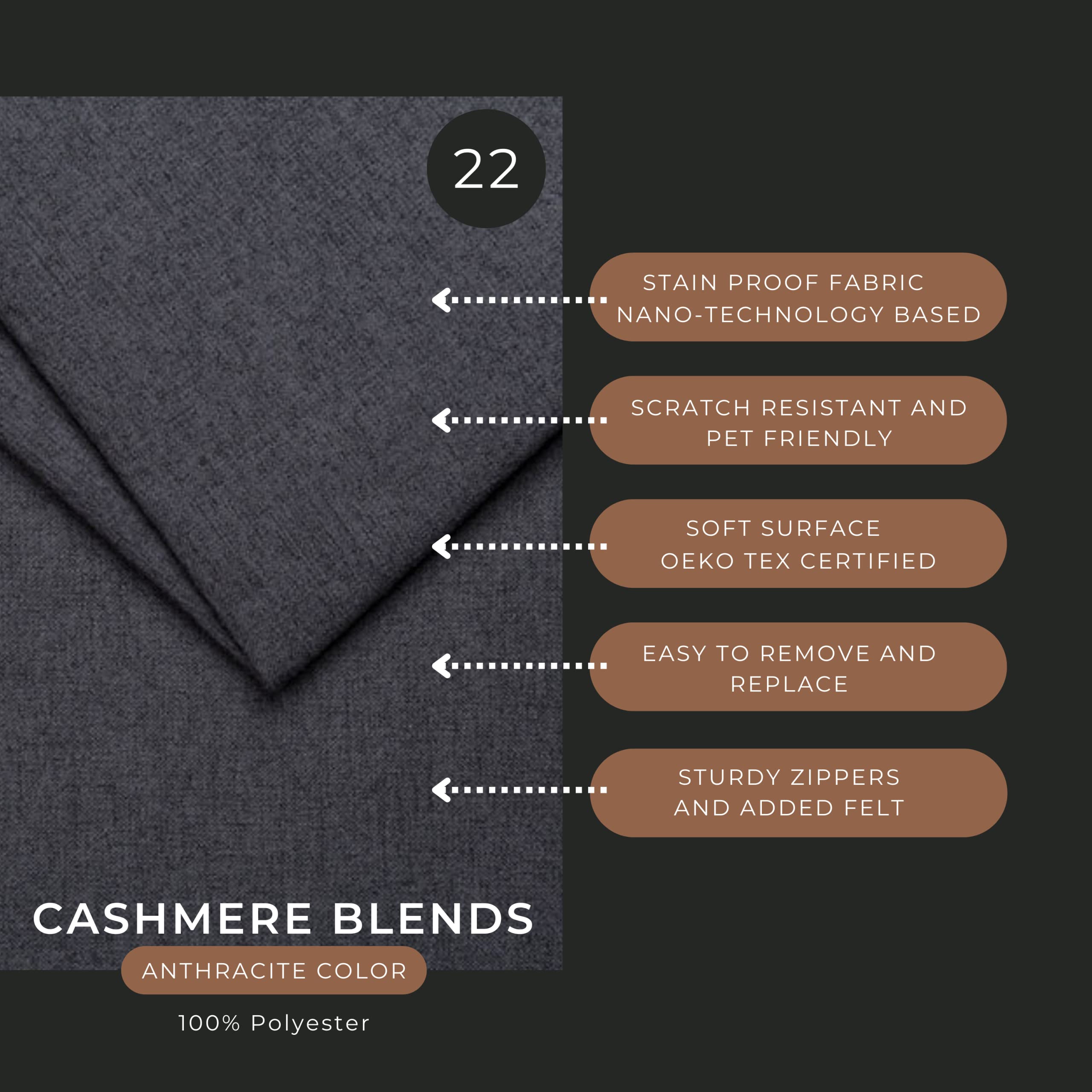 Allerum Sofa Bed Cover - Heavy Duty 4-Piece Replacement Slipcover with Stain & Pet Resistant Nano-Tech Fabric - Easy to Clean & Install - Cashmere Blend Anthracite - Perfect for Living Room, Guest Room & Pet-Friendly Homes