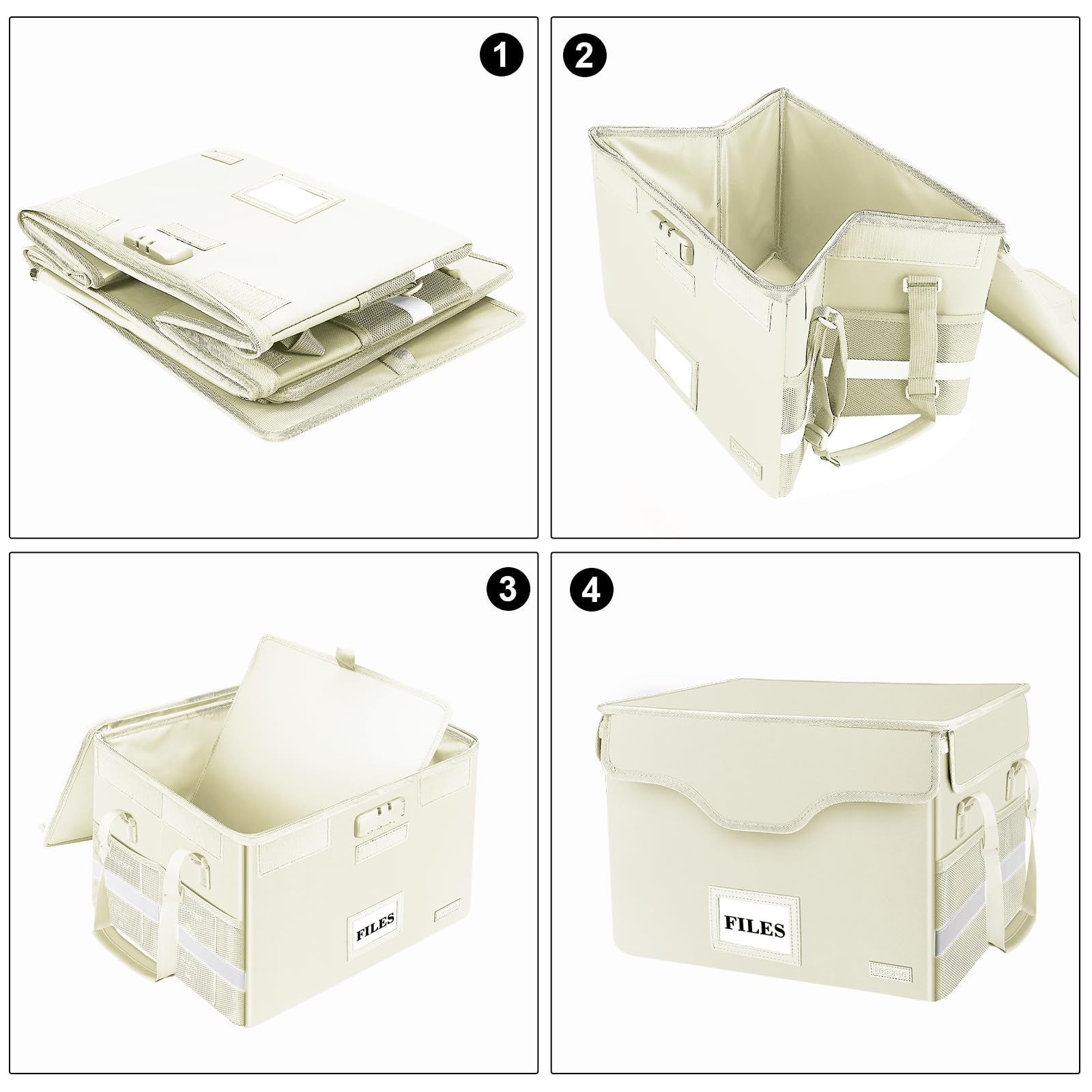 Fireproof Document Box with Lock - Waterproof & Collapsible File Storage Organizer for Home & Office | Portable File Cabinet with Handle & Pockets for Letter/Legal Folders | Secure Storage for Important Documents, Certificates & Cash | Beige Home Office Organizer