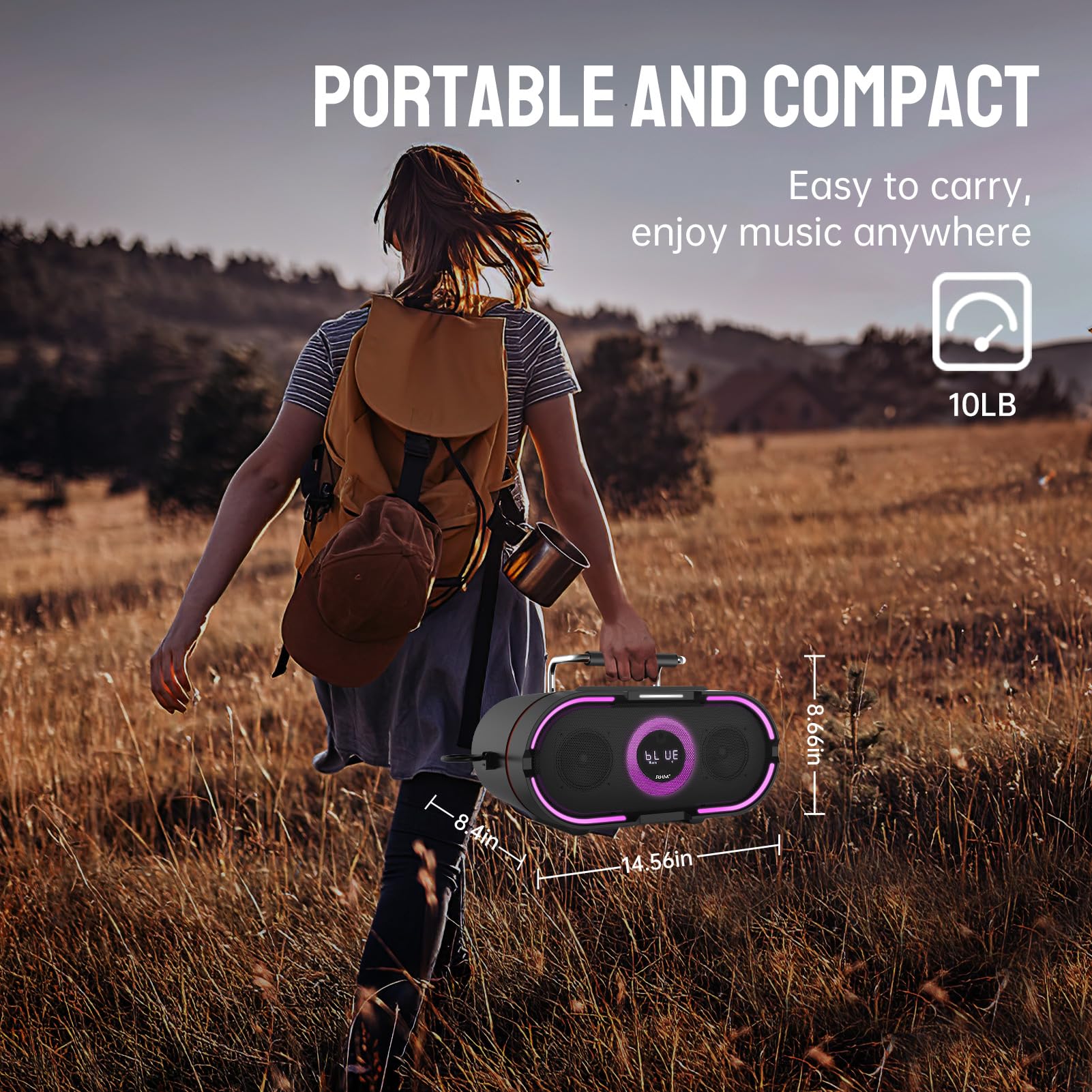 RHM K666PLUS Professional Karaoke Machine with 2 Wireless Microphones - Bluetooth, USB, AUX & PC Connectivity - Rechargeable Battery & 7-Hour Playtime - Ideal for Home Parties, Weddings, Outdoor Events & Christmas Celebrations - Powerful Sound System & Dynamic RGB Lights for Ultimate Entertainment Experience