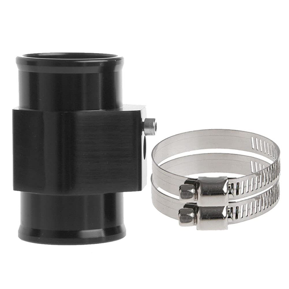 High Precision Black Aluminum Water Temperature Gauge - 26mm Radiator Sensor Adapter with Hose Clamps | Engine Cooling System Monitoring for Cars, Trucks & Motorcycles