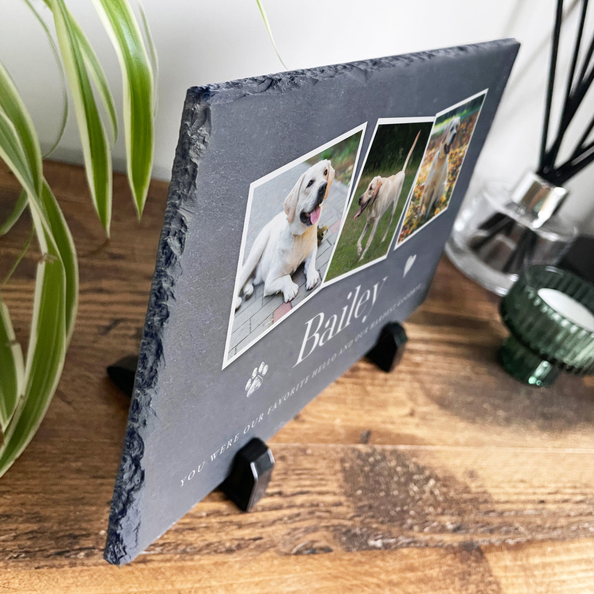 Custom Engraved Pet Photo Slate with Stand - 30x20cm - Perfect for Pet Memorials, Home Decor & Gifts