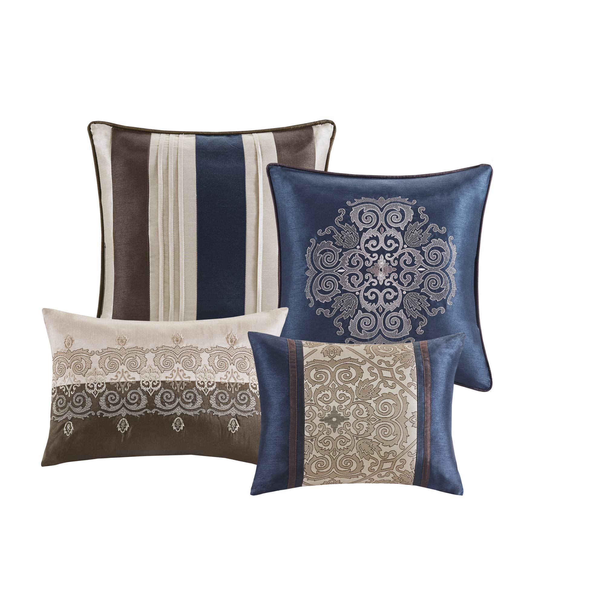 Madison Park Essentials Delaney 24-Piece Luxury Bedding Set - Satin Jacquard Comforter, Sheets, Decorative Pillows & Curtains - All Season King Size (104