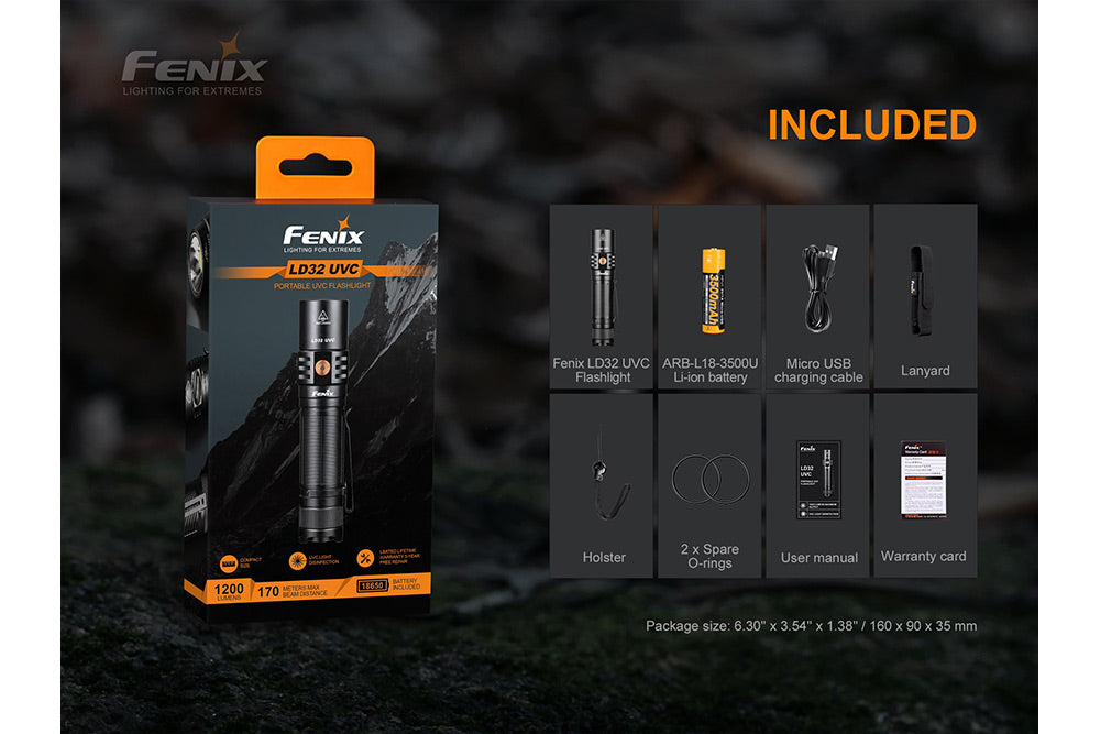 Fenix LD32 UVC Disinfection Flashlight - Portable UV Sanitizer for Home, Travel & Outdoor Use - Kills 99.9% Germs & Bacteria