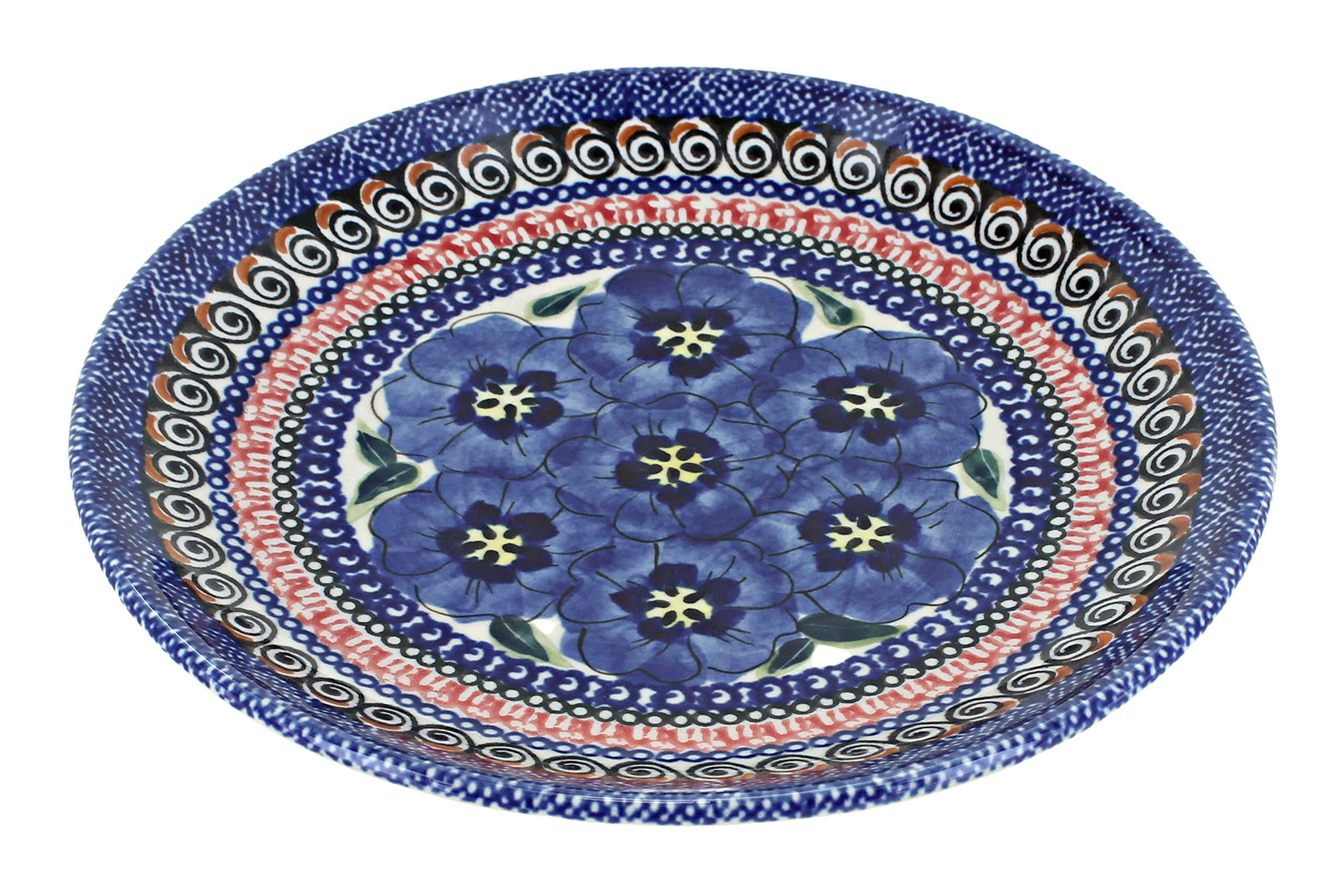 Handmade Blue Rose Polish Pottery Dessert Plate - Elegant Ceramic Appetizer Plate for Tea Parties, Wedding Favors & Home Decor