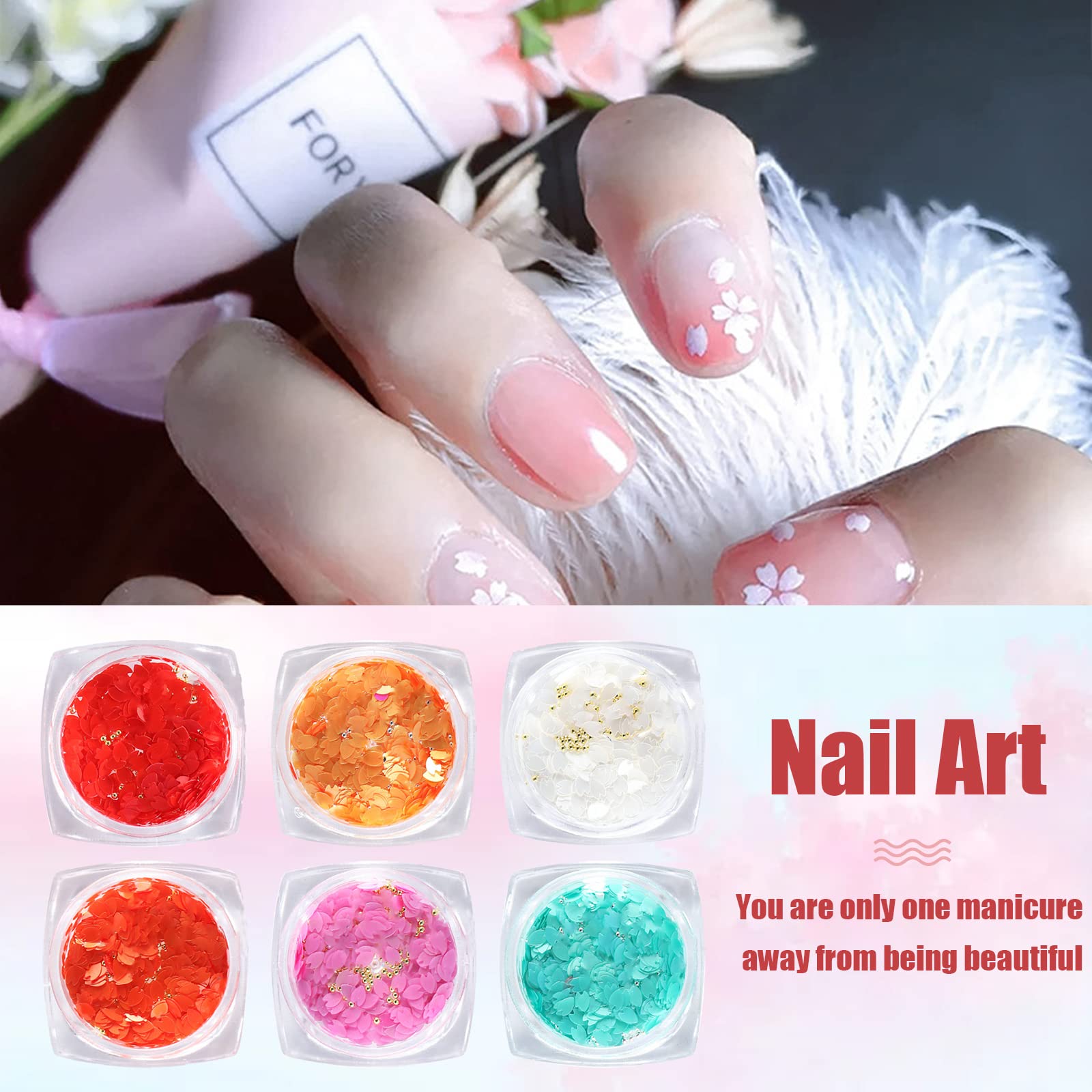 **Holographic Nail Sequins & Caviar Beads - 6 Jars Flower Glitter for Nail Art, DIY Manicure & Salon Use - Wedding, Party, Prom, Birthday Decorations - Gel Polish, Acrylic Nails & Jewelry Making Supplies | Perfect for Home Manicures, Salon Nail Art, DIY Crafts, Handmade Jewelry, Wedding & Party Nail Designs**