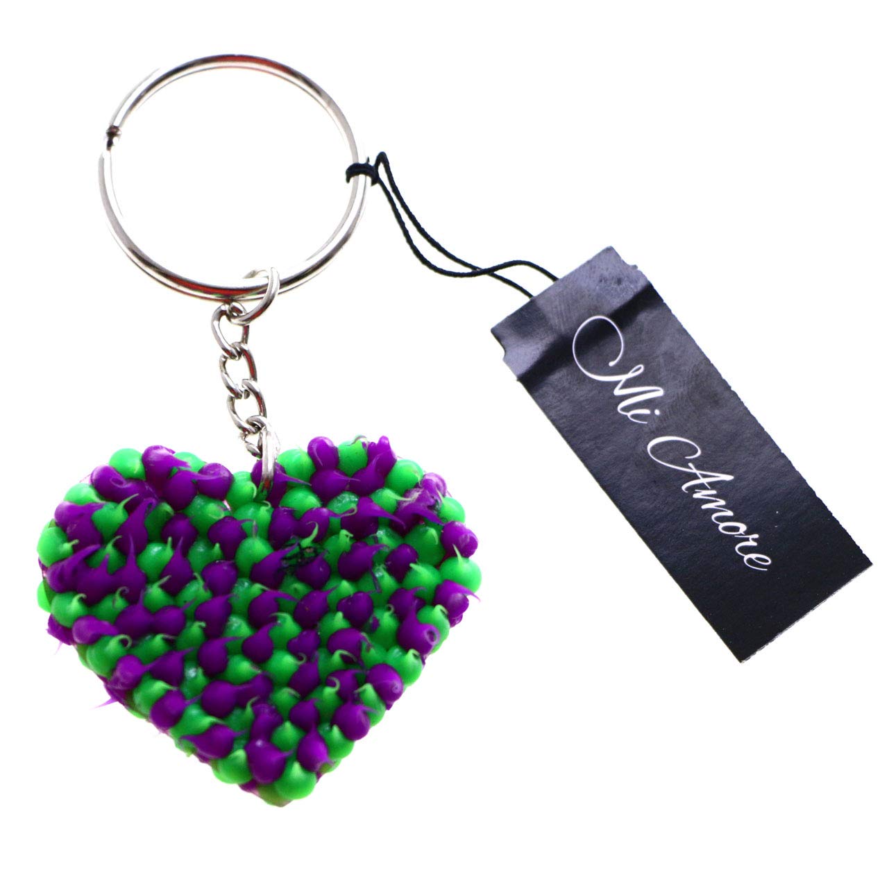 Soft Squishy Spike Heart Split-Ring Keychain - Green & Purple Stress Relief Toy for Kids & Adults | Perfect for Backpacks, Keychains, and Anxiety Relief