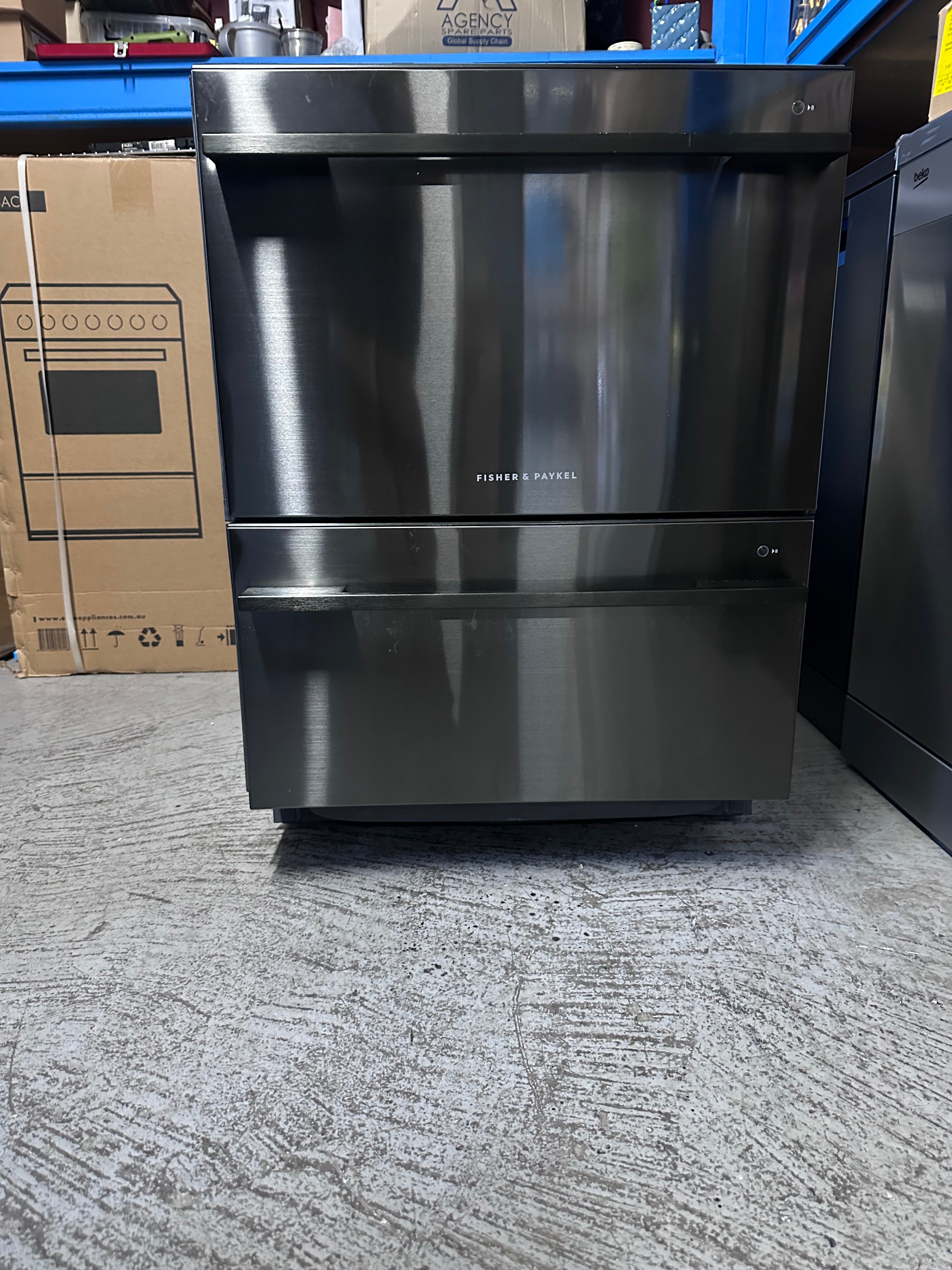 Fisher & Paykel Series 9 Contemporary Double DishDrawer Dishwasher - Black Steel [Factory Second] | Space-Saving Luxury Dishwasher for Modern Kitchens & Open-Plan Homes